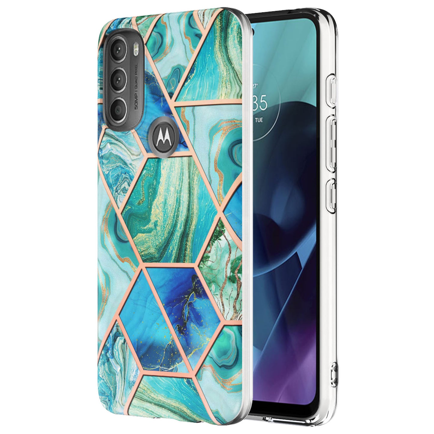 YB IMD Series-3 IMD TPU Case for Motorola Moto G71 5G, Elegant Marble Pattern Design Electroplating Phone Cover