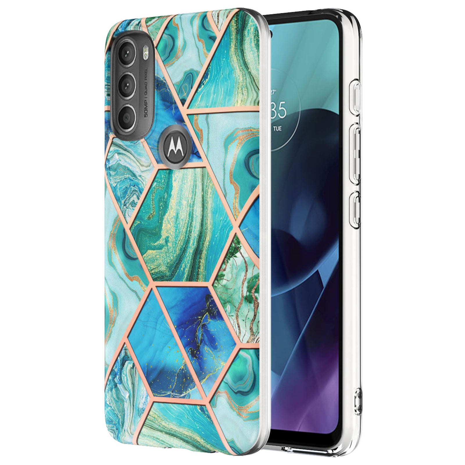 YB IMD Series-3 IMD TPU Case for Motorola Moto G71 5G, Elegant Marble Pattern Design Electroplating Phone Cover
