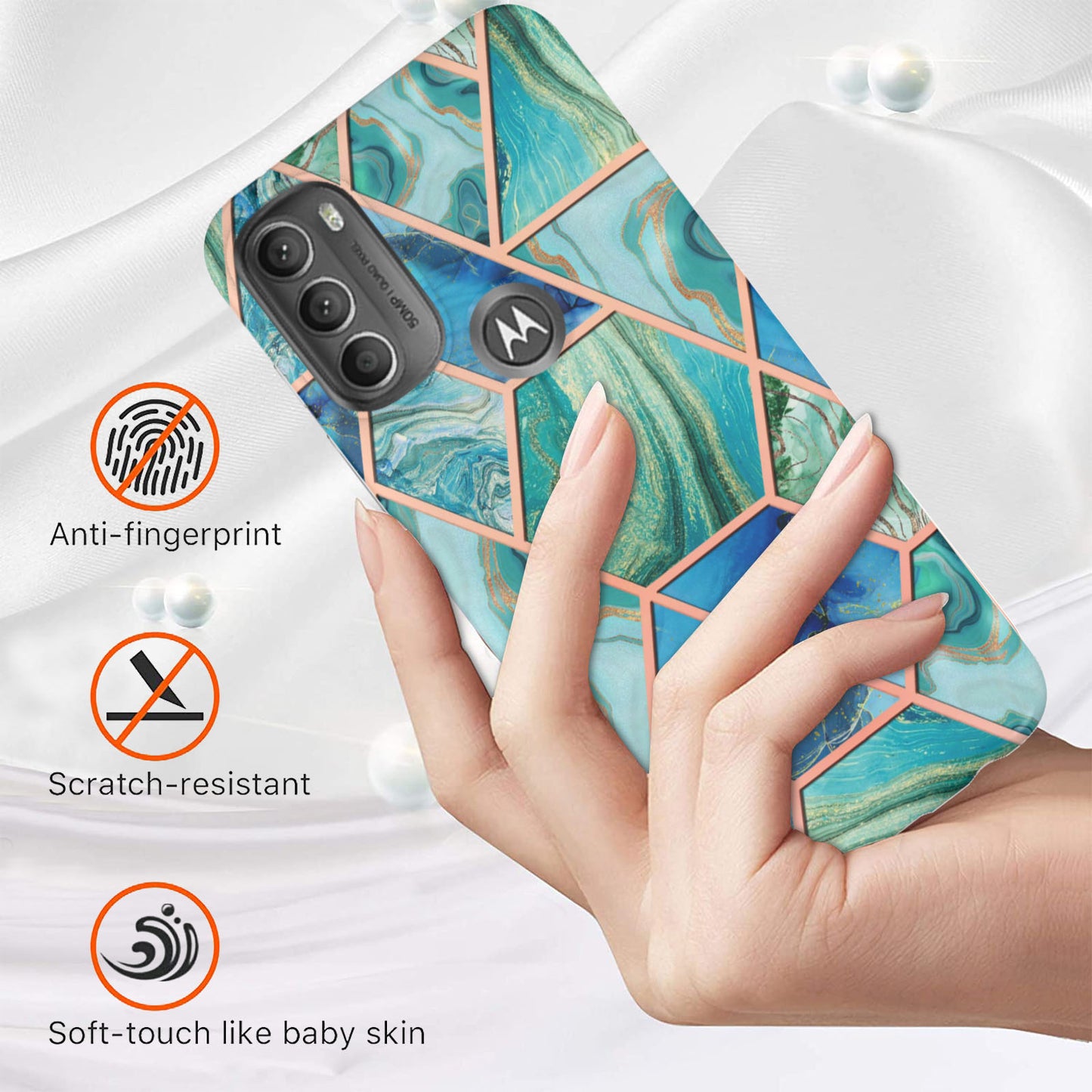 YB IMD Series-3 IMD TPU Case for Motorola Moto G71 5G, Elegant Marble Pattern Design Electroplating Phone Cover