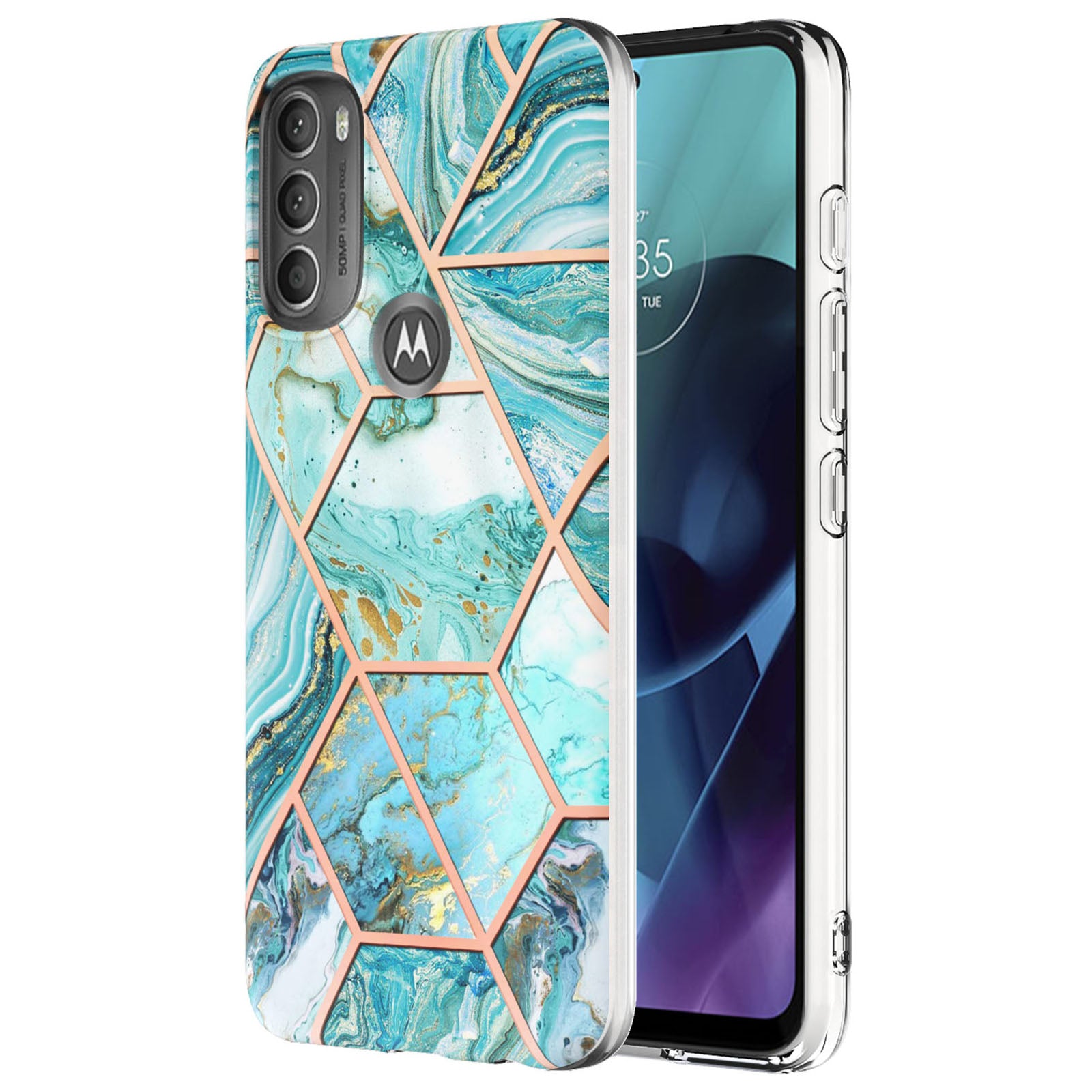 YB IMD Series-3 IMD TPU Case for Motorola Moto G71 5G, Elegant Marble Pattern Design Electroplating Phone Cover