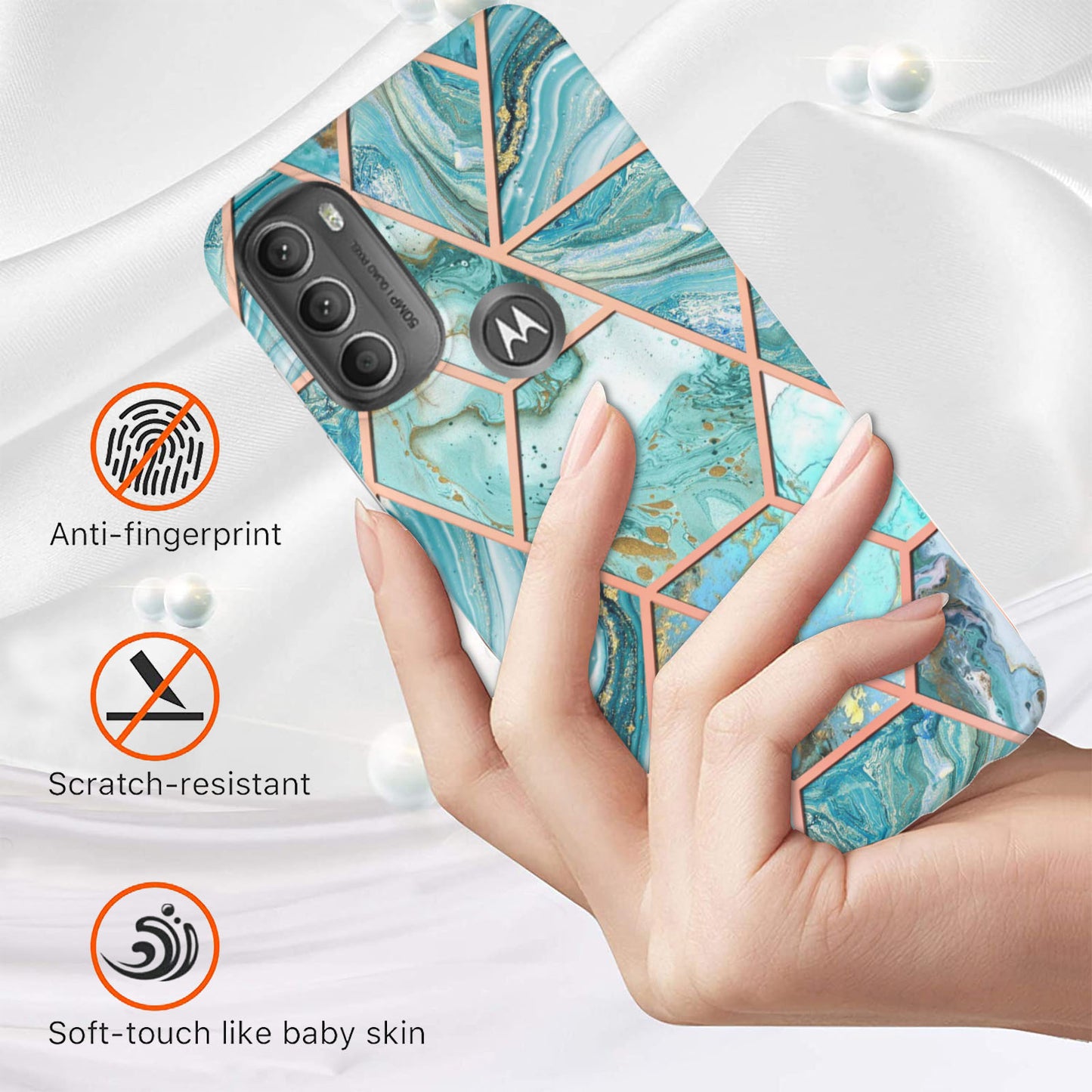 YB IMD Series-3 IMD TPU Case for Motorola Moto G71 5G, Elegant Marble Pattern Design Electroplating Phone Cover