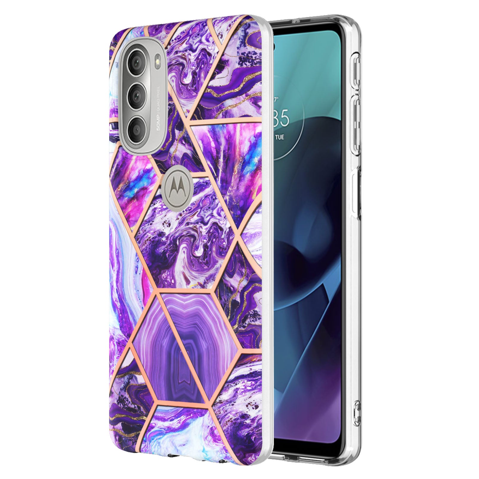 YB IMD Series-3 Soft TPU Case for Motorola Moto G51 5G, IMD Double-sided Electroplating Splicing Marble Pattern Protective Cover