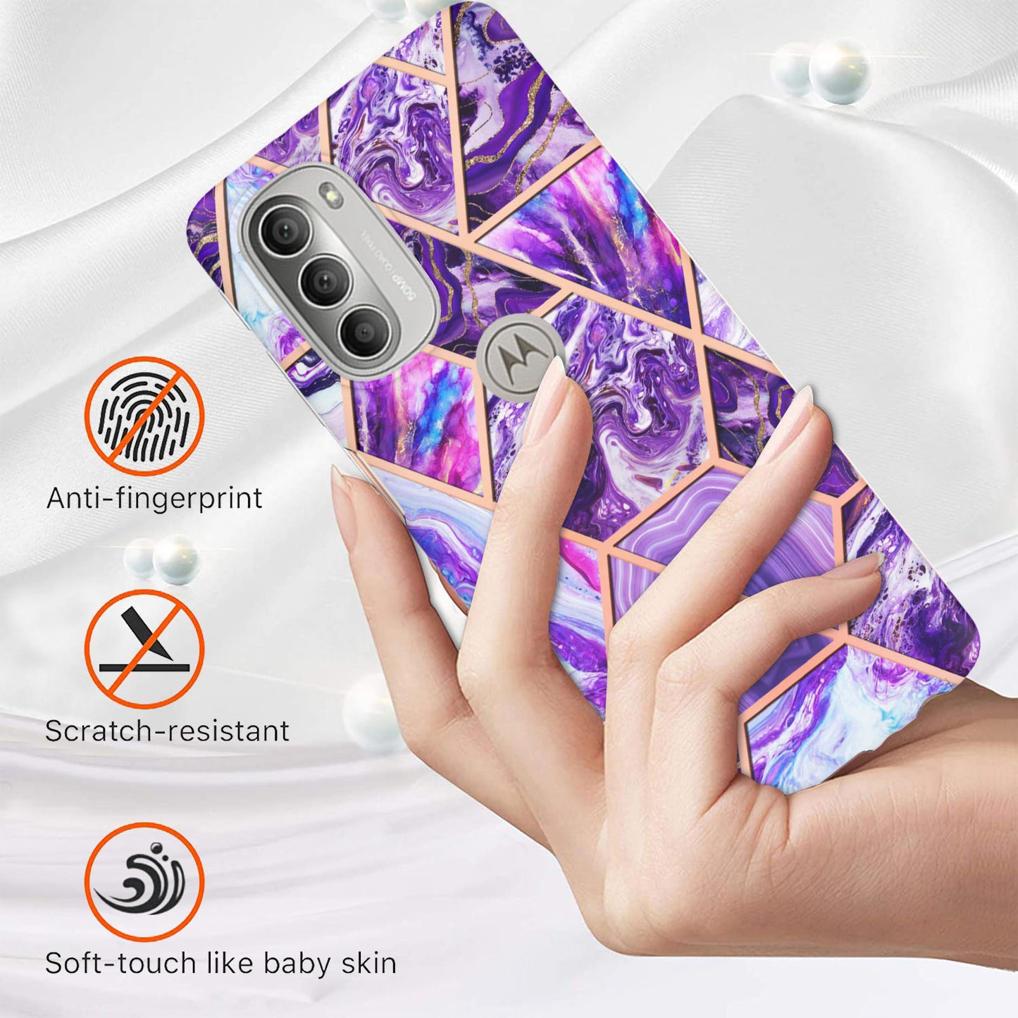 YB IMD Series-3 Soft TPU Case for Motorola Moto G51 5G, IMD Double-sided Electroplating Splicing Marble Pattern Protective Cover