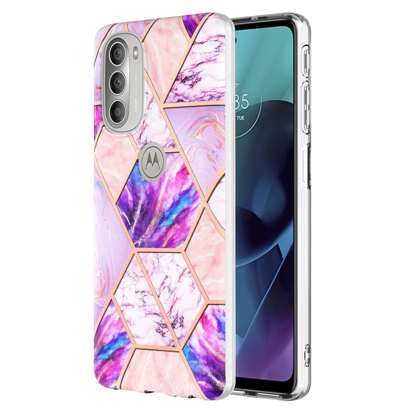 YB IMD Series-3 Soft TPU Case for Motorola Moto G51 5G, IMD Double-sided Electroplating Splicing Marble Pattern Protective Cover