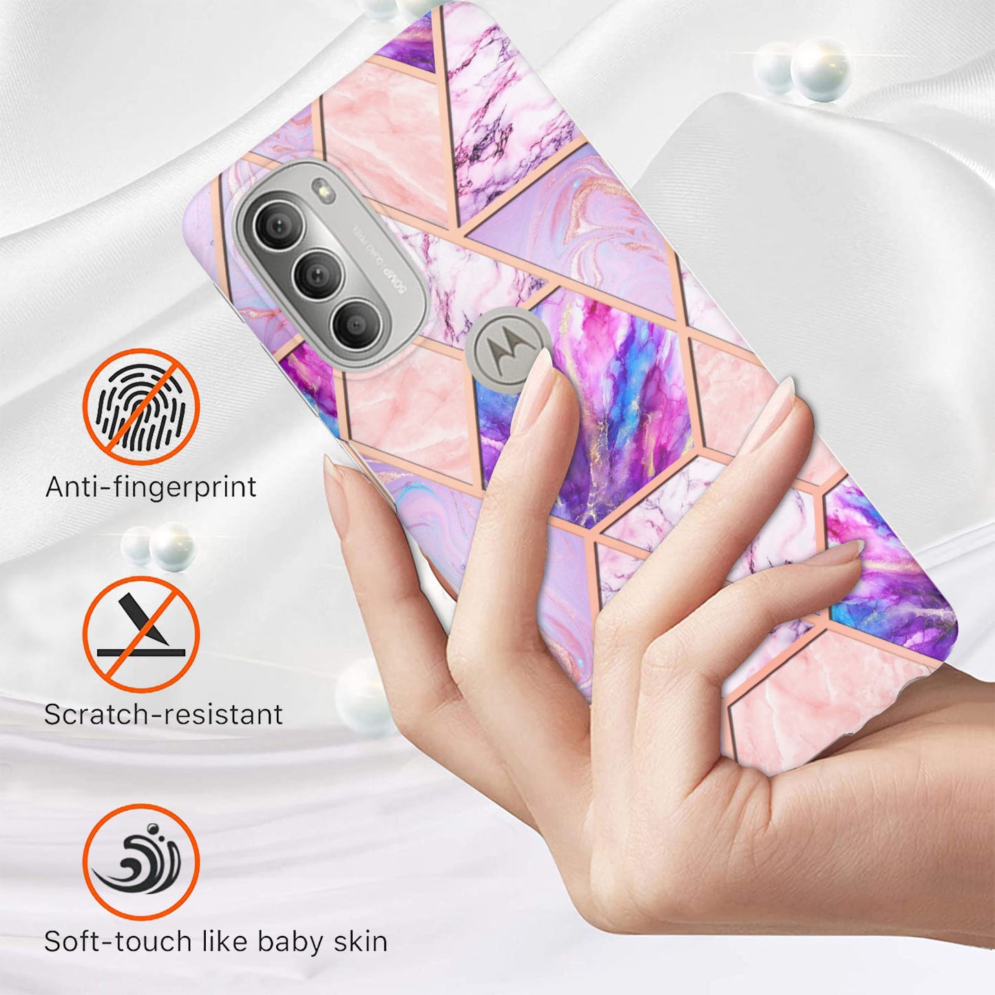 YB IMD Series-3 Soft TPU Case for Motorola Moto G51 5G, IMD Double-sided Electroplating Splicing Marble Pattern Protective Cover