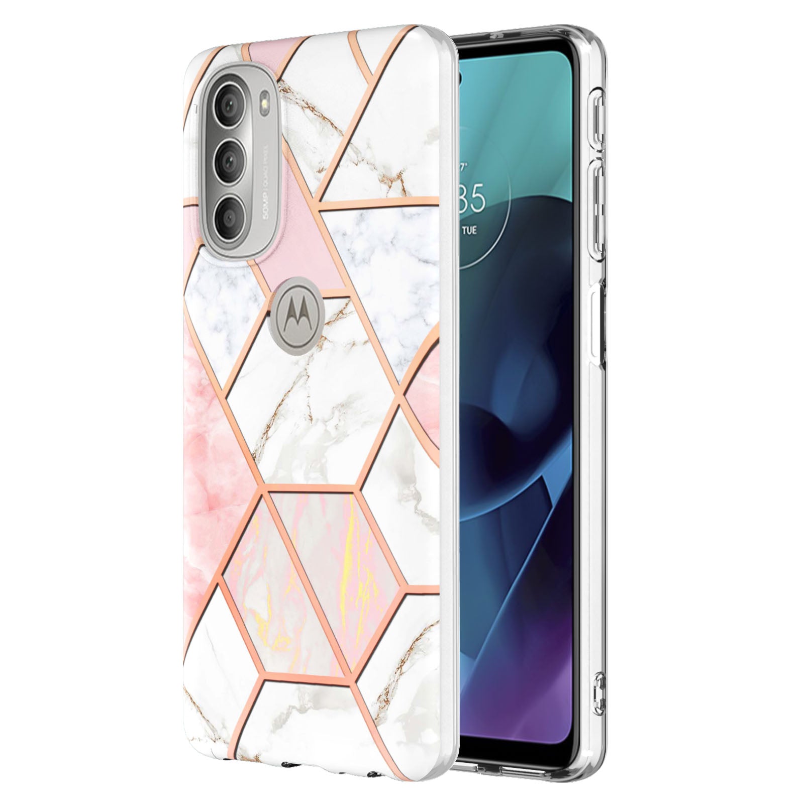 YB IMD Series-3 Soft TPU Case for Motorola Moto G51 5G, IMD Double-sided Electroplating Splicing Marble Pattern Protective Cover