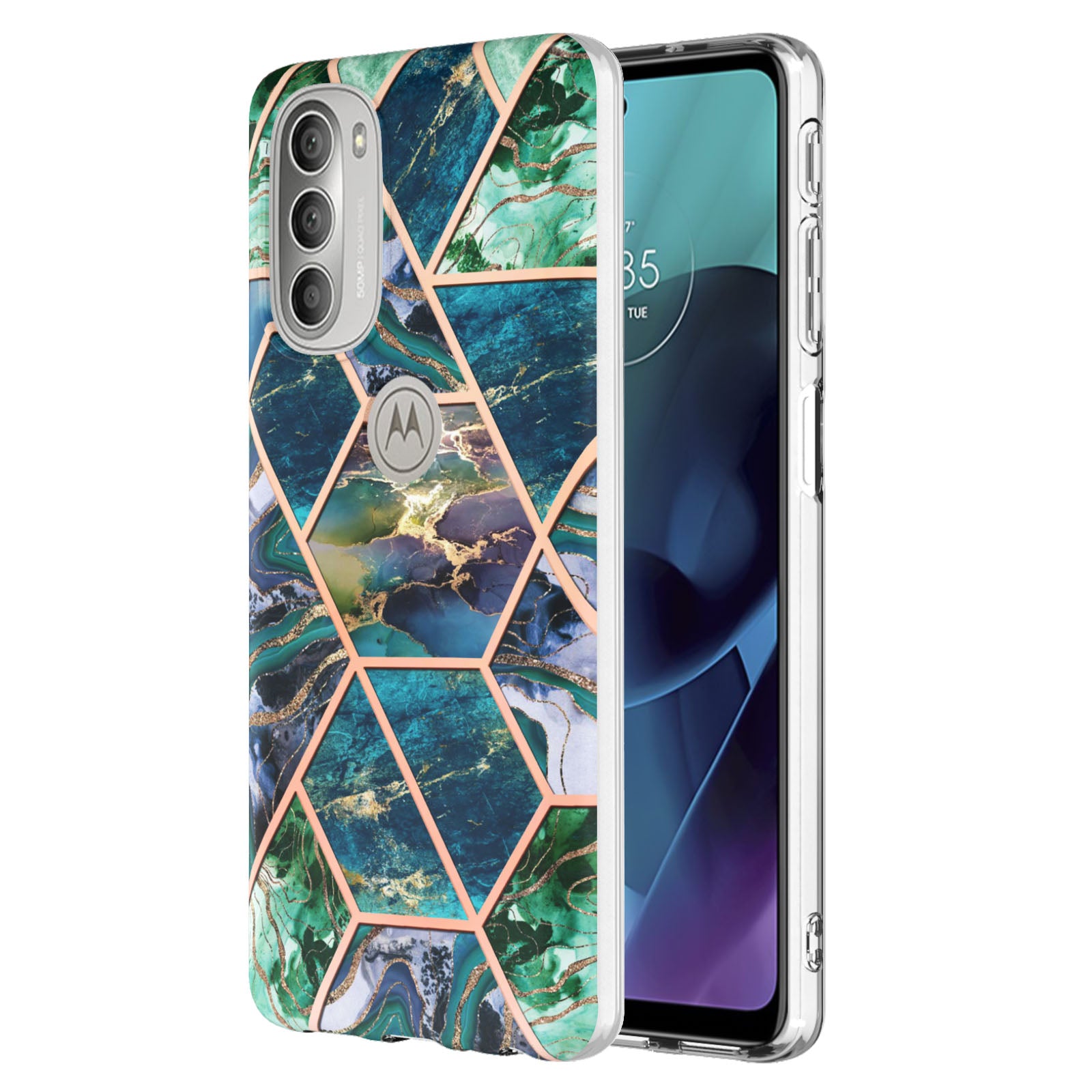 YB IMD Series-3 Soft TPU Case for Motorola Moto G51 5G, IMD Double-sided Electroplating Splicing Marble Pattern Protective Cover