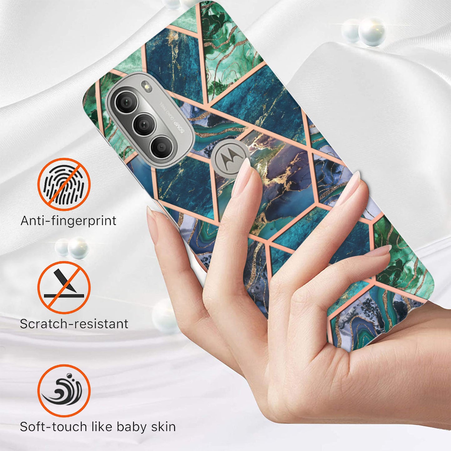 YB IMD Series-3 Soft TPU Case for Motorola Moto G51 5G, IMD Double-sided Electroplating Splicing Marble Pattern Protective Cover