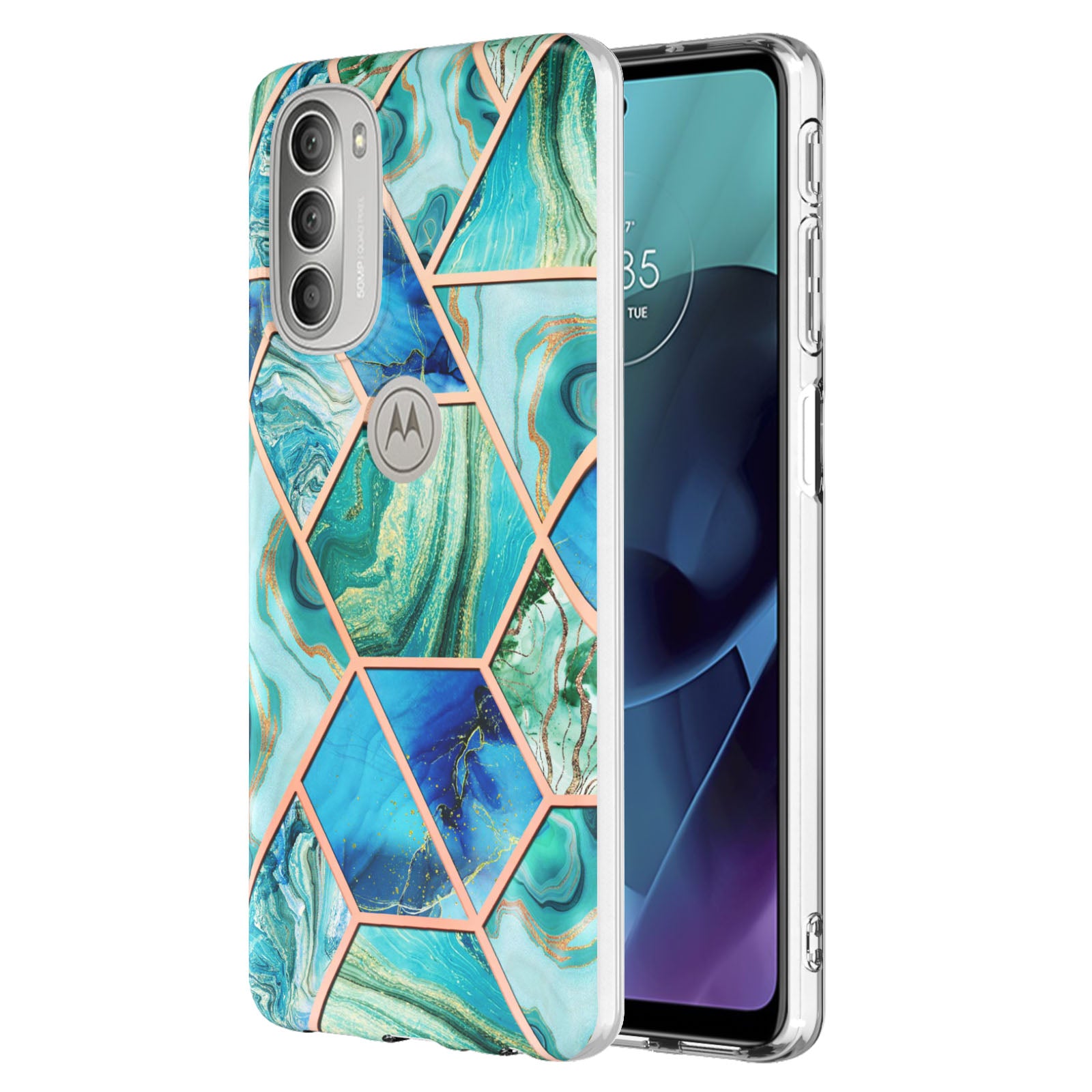 YB IMD Series-3 Soft TPU Case for Motorola Moto G51 5G, IMD Double-sided Electroplating Splicing Marble Pattern Protective Cover