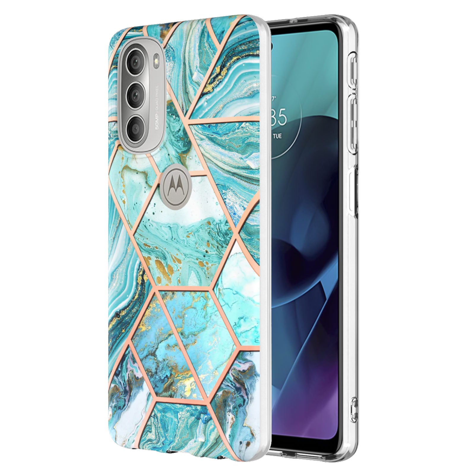 YB IMD Series-3 Soft TPU Case for Motorola Moto G51 5G, IMD Double-sided Electroplating Splicing Marble Pattern Protective Cover