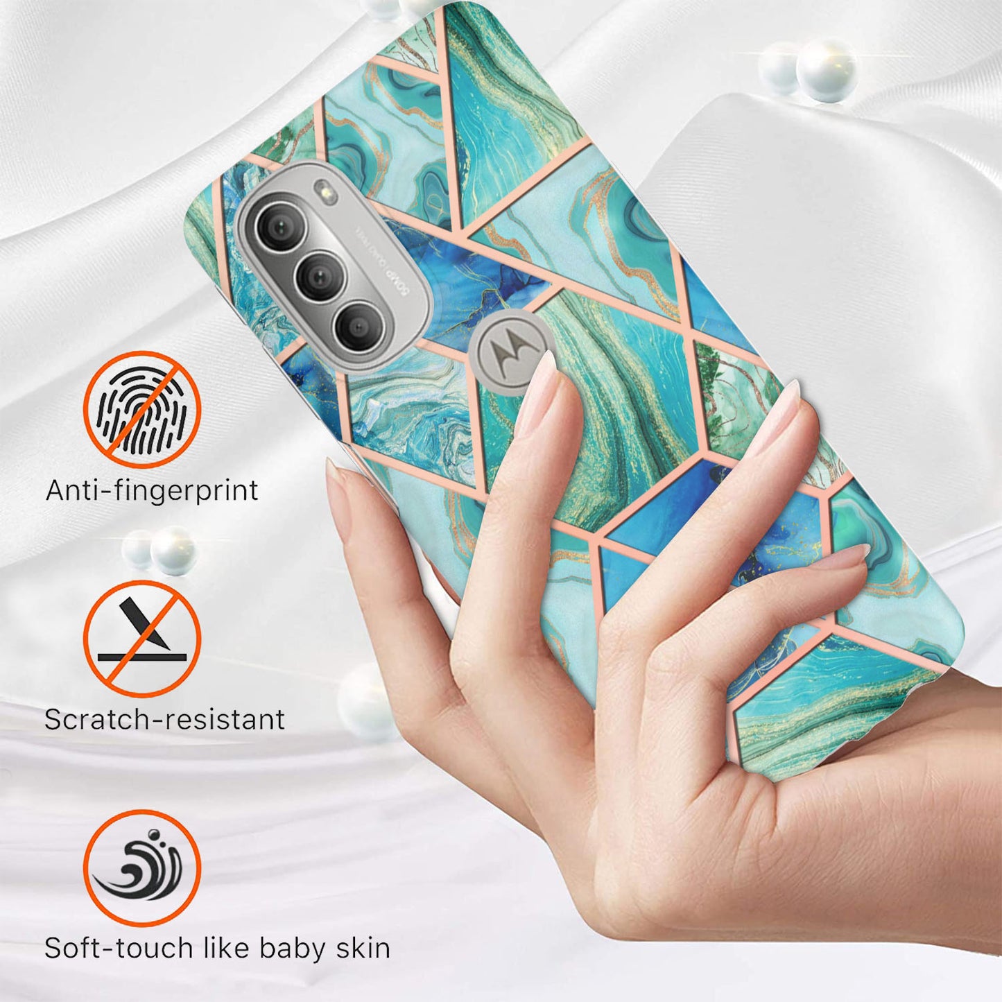 YB IMD Series-3 Soft TPU Case for Motorola Moto G51 5G, IMD Double-sided Electroplating Splicing Marble Pattern Protective Cover