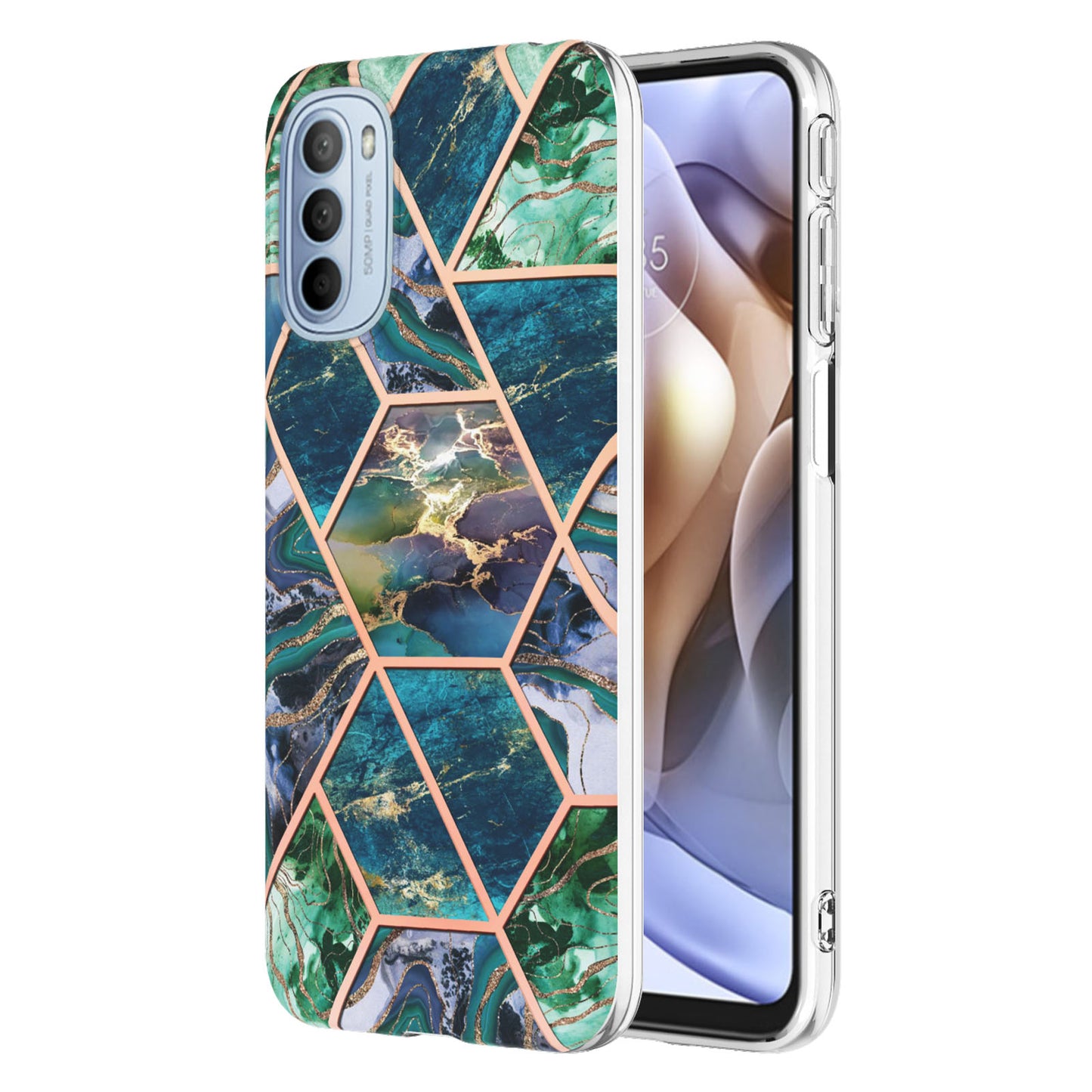 YB IMD Series-3 for Motorola Moto G31 / Moto G41 Soft TPU Cushion IMD Marble Case Shiny Electroplating Protective Cover