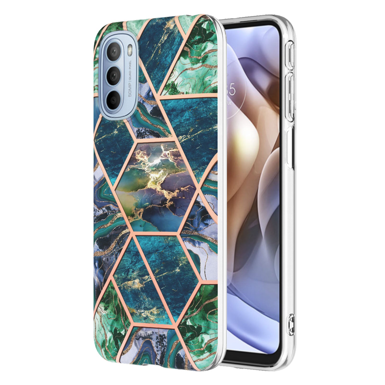 YB IMD Series-3 for Motorola Moto G31 / Moto G41 Soft TPU Cushion IMD Marble Case Shiny Electroplating Protective Cover