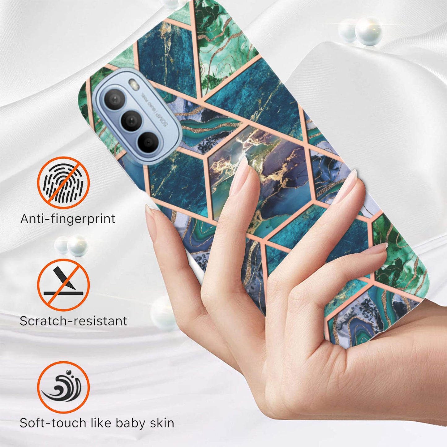YB IMD Series-3 for Motorola Moto G31 / Moto G41 Soft TPU Cushion IMD Marble Case Shiny Electroplating Protective Cover