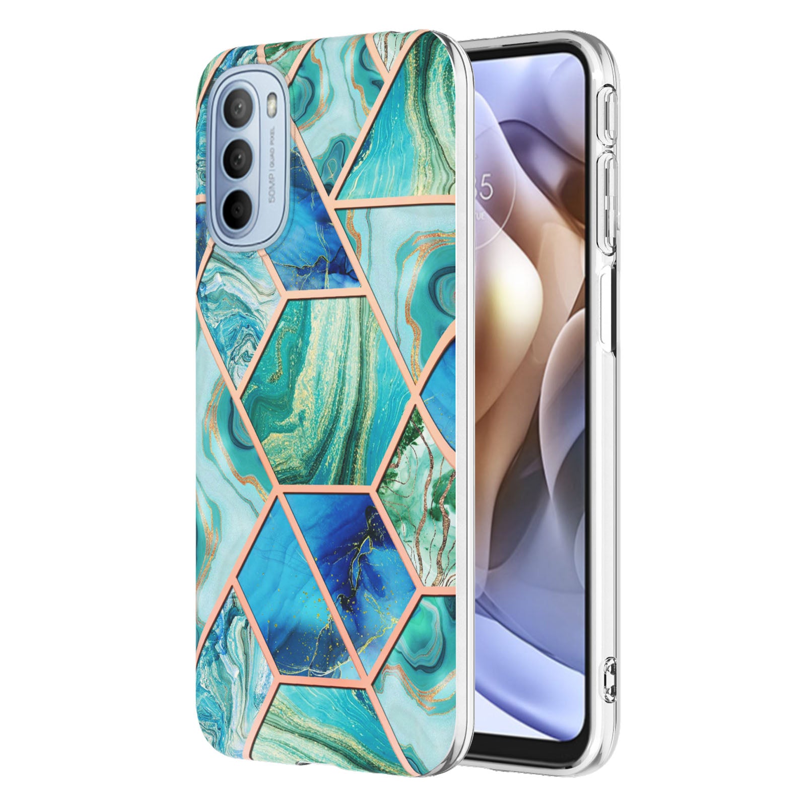 YB IMD Series-3 for Motorola Moto G31 / Moto G41 Soft TPU Cushion IMD Marble Case Shiny Electroplating Protective Cover