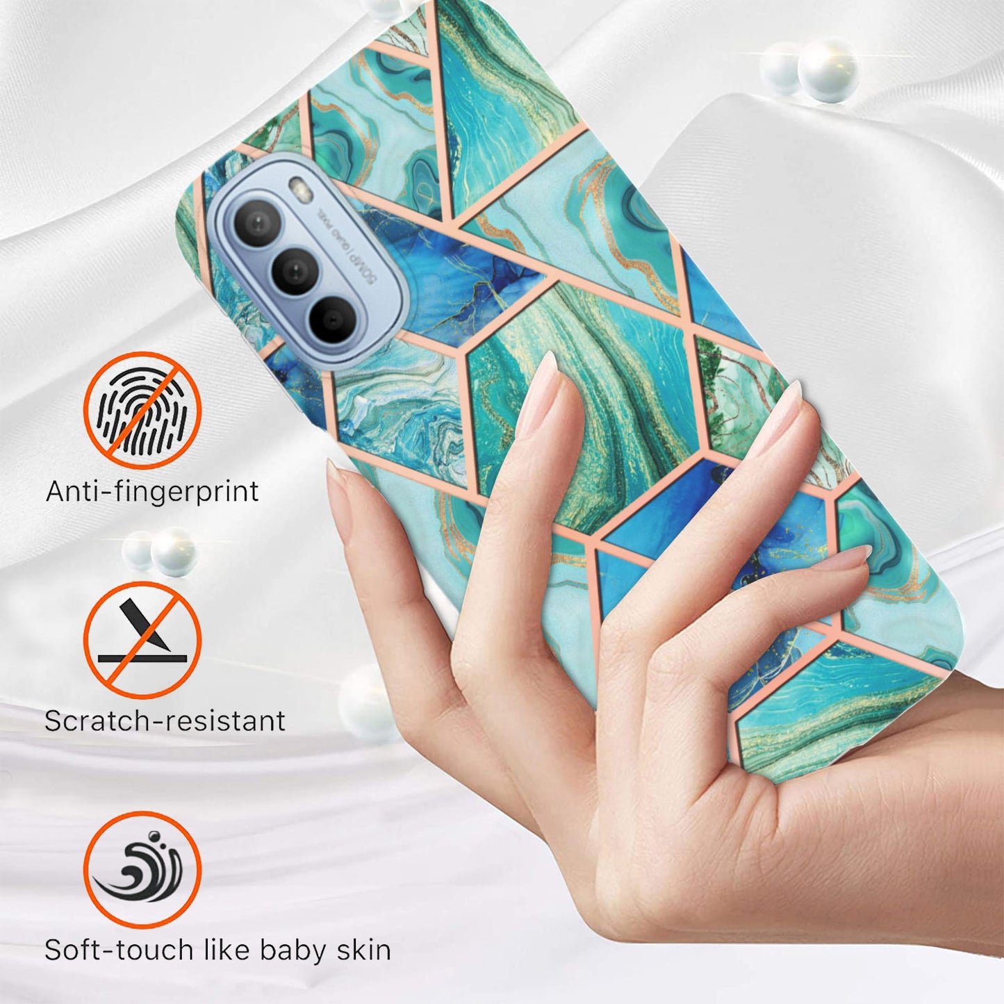 YB IMD Series-3 for Motorola Moto G31 / Moto G41 Soft TPU Cushion IMD Marble Case Shiny Electroplating Protective Cover