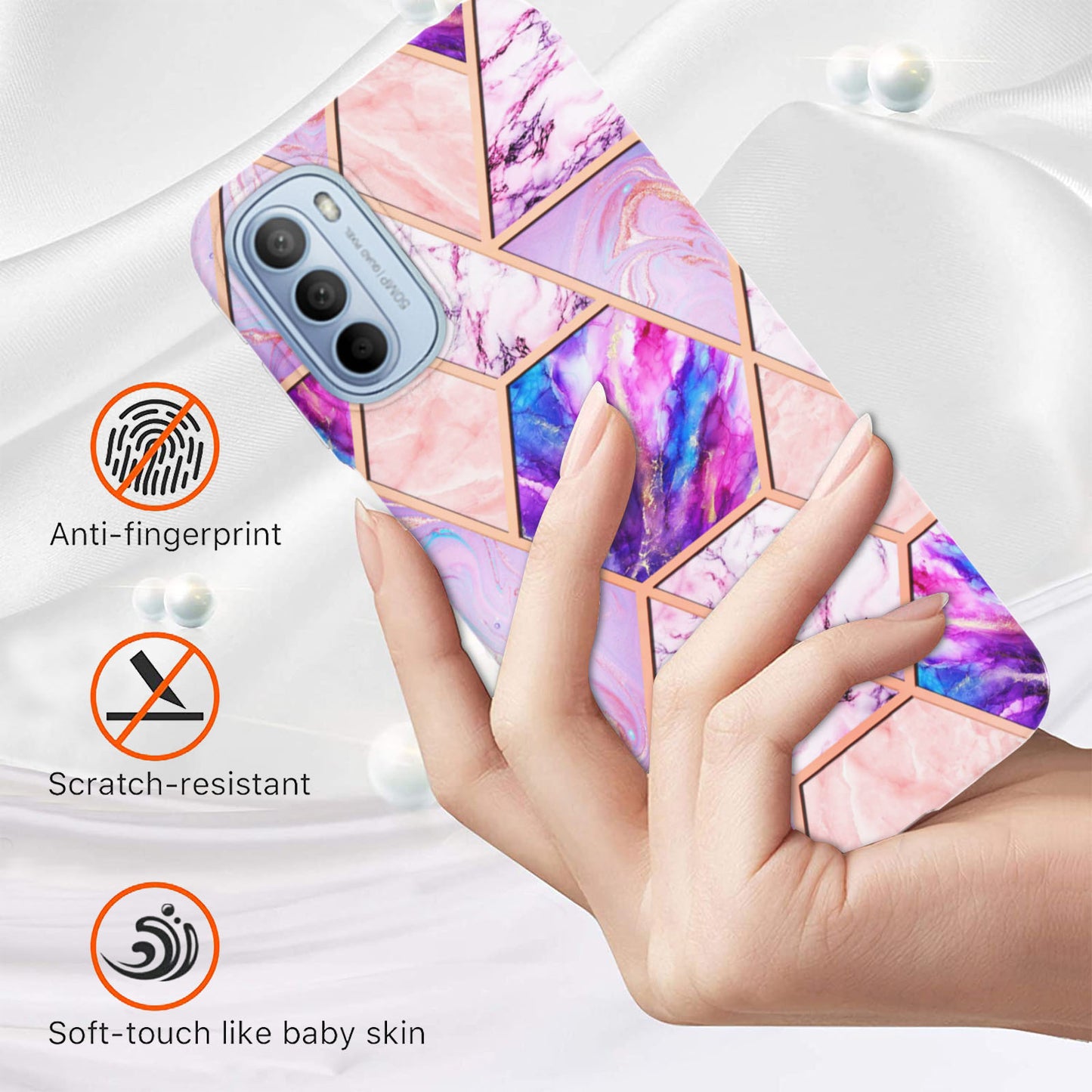 YB IMD Series-3 for Motorola Moto G31 / Moto G41 Soft TPU Cushion IMD Marble Case Shiny Electroplating Protective Cover