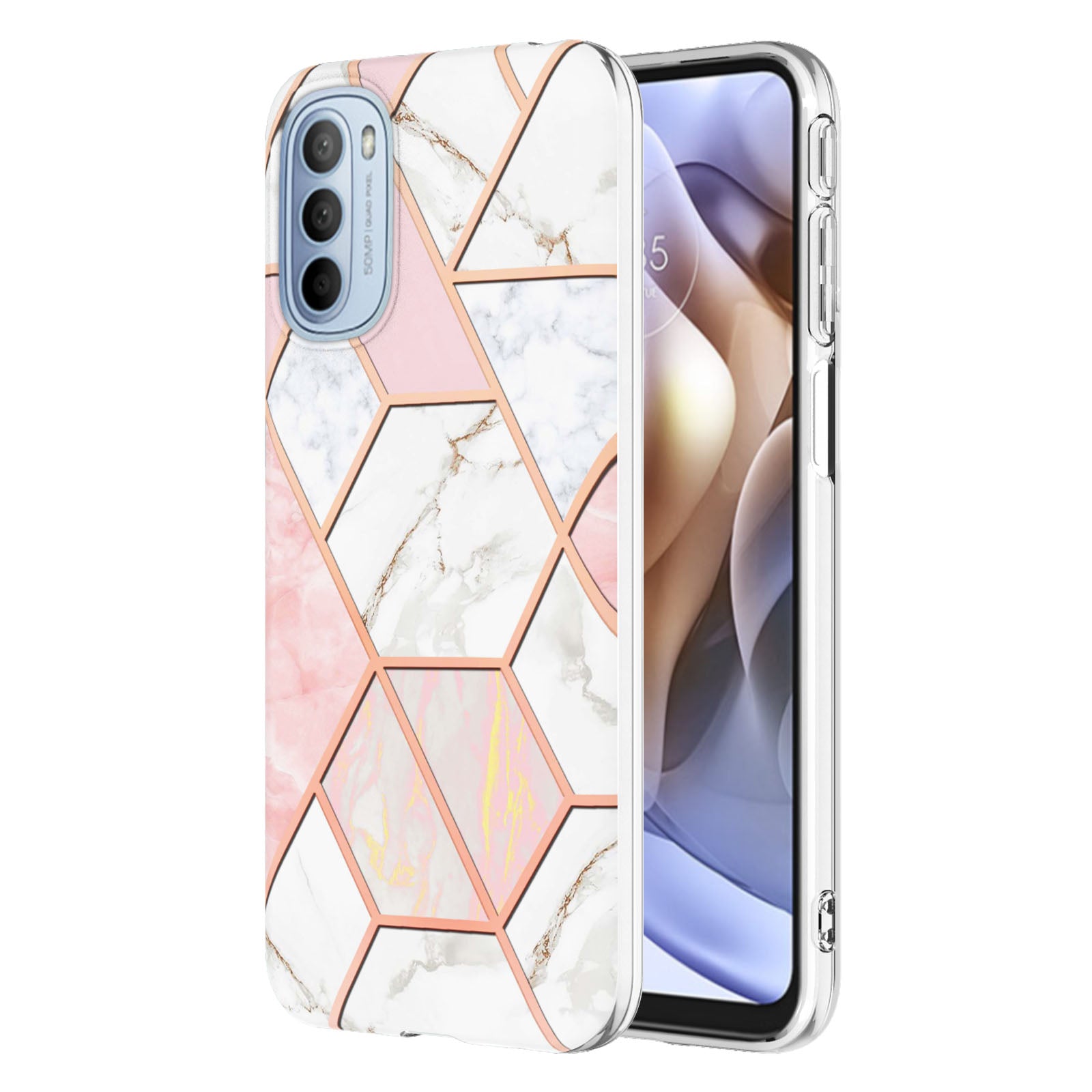 YB IMD Series-3 for Motorola Moto G31 / Moto G41 Soft TPU Cushion IMD Marble Case Shiny Electroplating Protective Cover