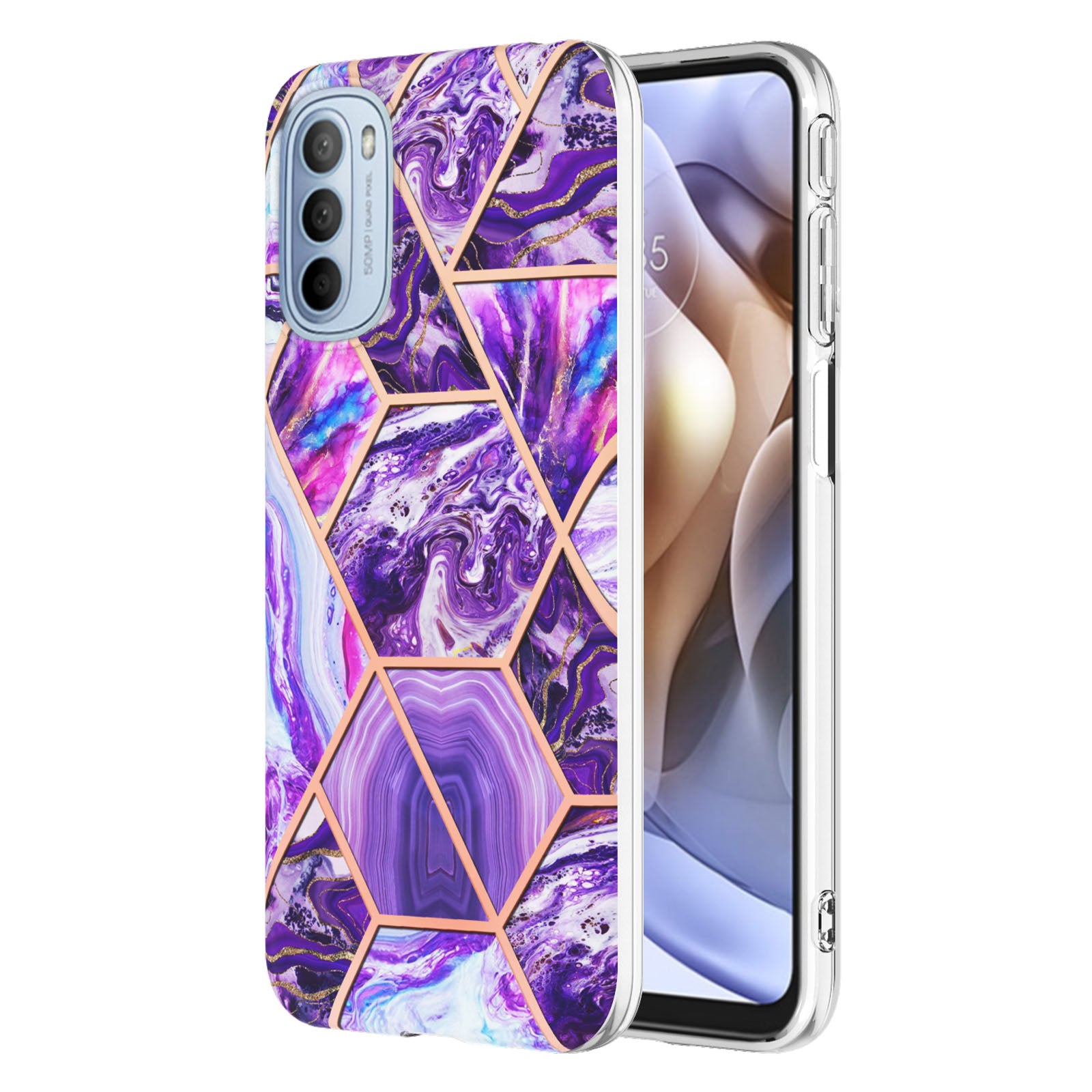 YB IMD Series-3 for Motorola Moto G31 / Moto G41 Soft TPU Cushion IMD Marble Case Shiny Electroplating Protective Cover