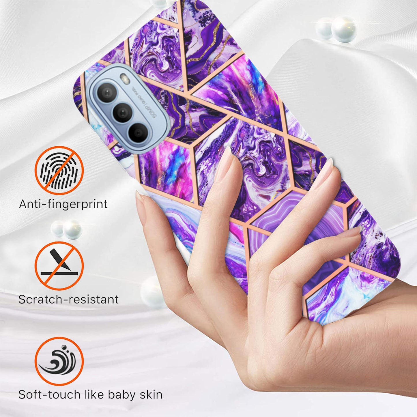 YB IMD Series-3 for Motorola Moto G31 / Moto G41 Soft TPU Cushion IMD Marble Case Shiny Electroplating Protective Cover