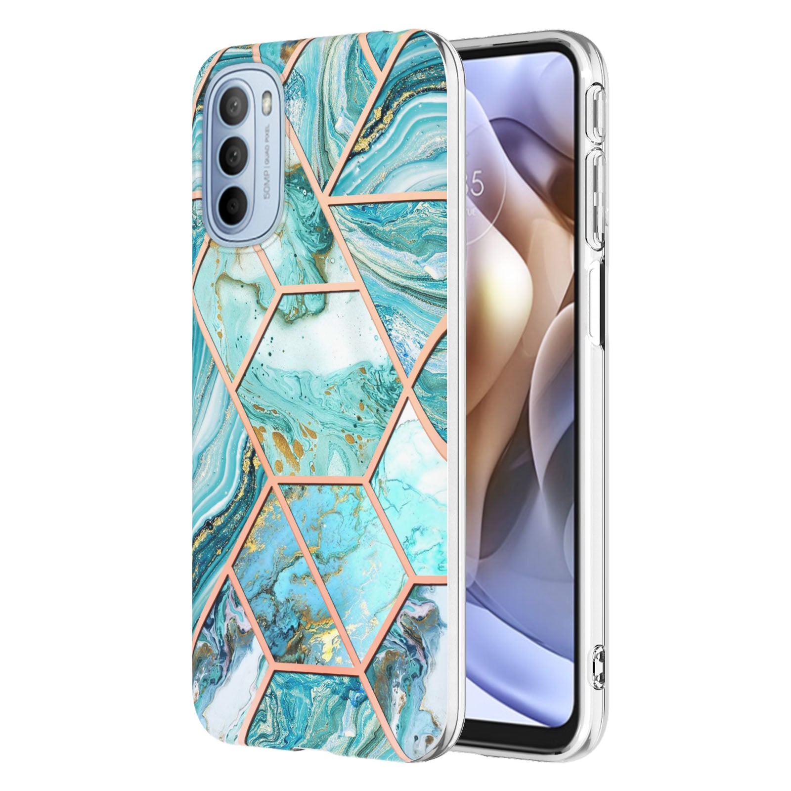YB IMD Series-3 for Motorola Moto G31 / Moto G41 Soft TPU Cushion IMD Marble Case Shiny Electroplating Protective Cover