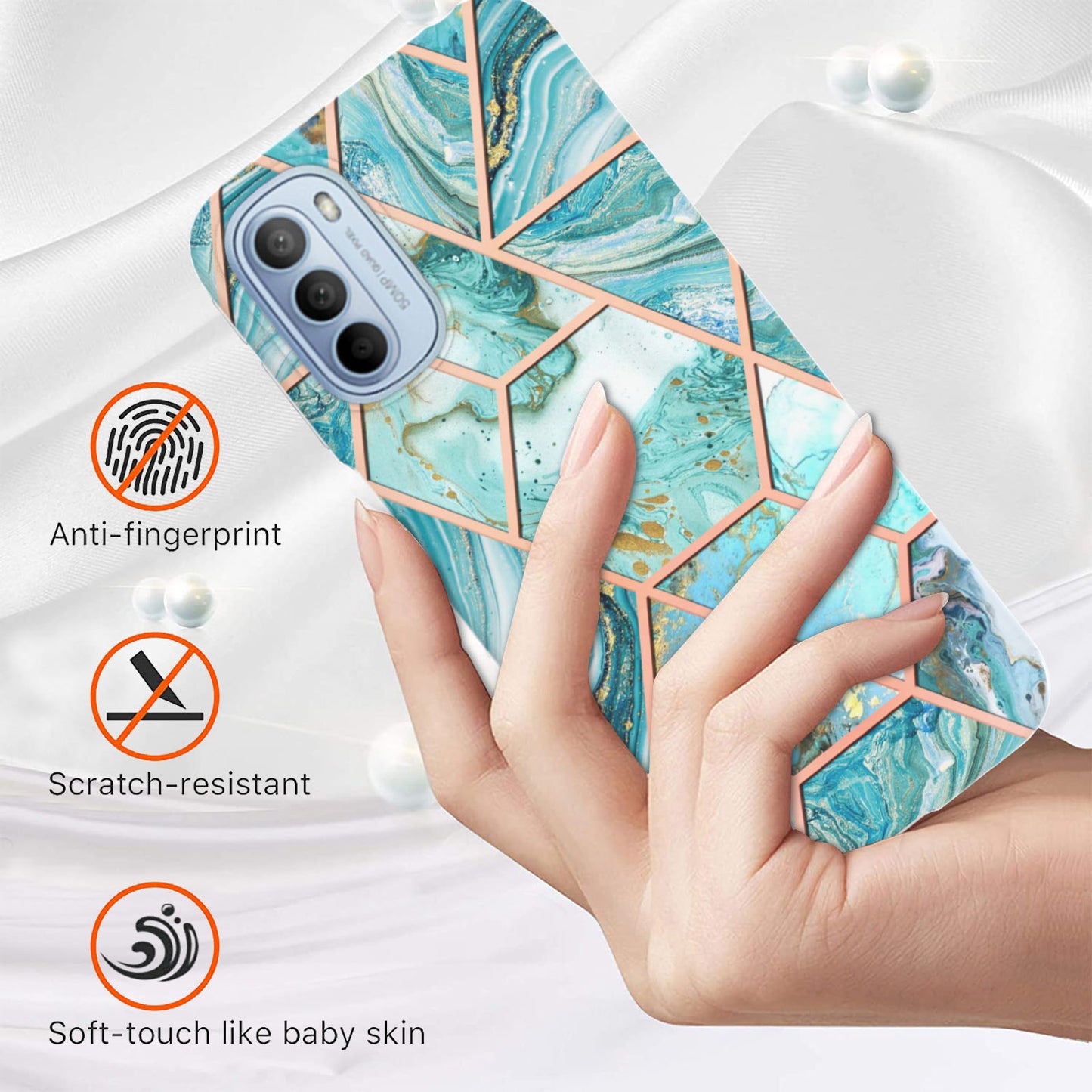 YB IMD Series-3 for Motorola Moto G31 / Moto G41 Soft TPU Cushion IMD Marble Case Shiny Electroplating Protective Cover