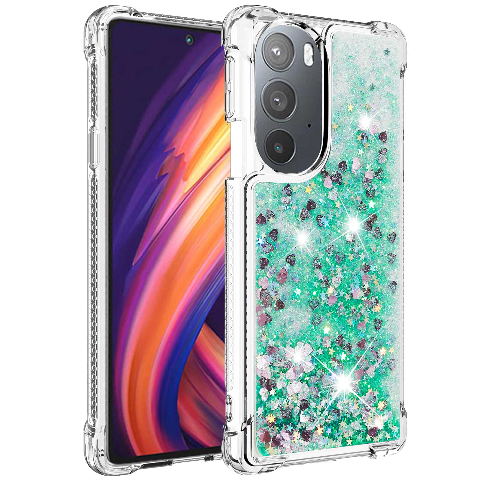 YB Quicksand Series-1 for Motorola Edge 30 Pro Liquid Phone Case Sparkle Flowing Floating Quicksand Soft TPU Clear Cover
