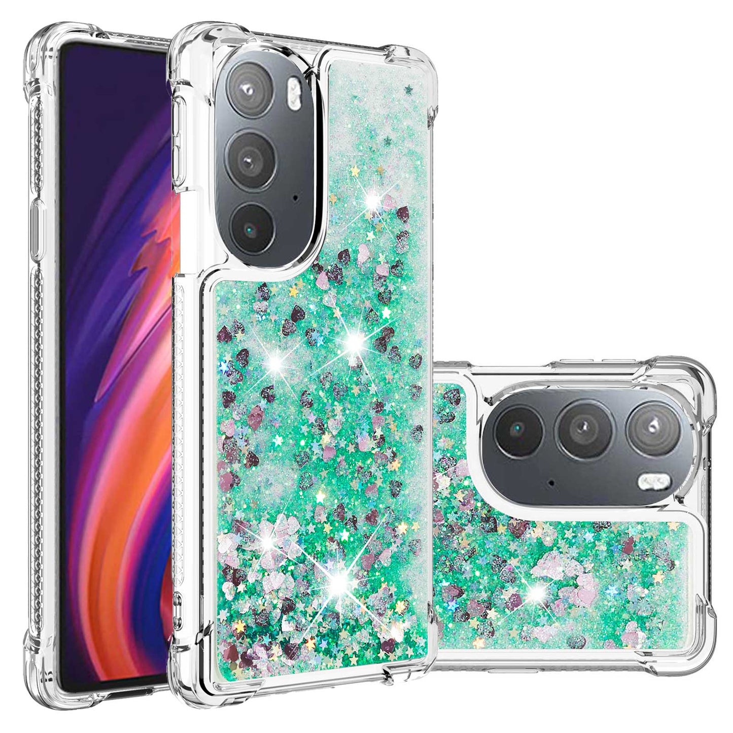 YB Quicksand Series-1 for Motorola Edge 30 Pro Liquid Phone Case Sparkle Flowing Floating Quicksand Soft TPU Clear Cover