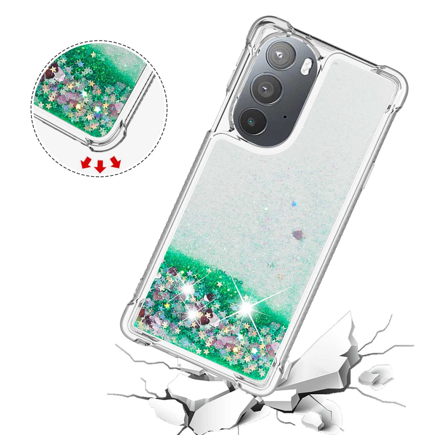 YB Quicksand Series-1 for Motorola Edge 30 Pro Liquid Phone Case Sparkle Flowing Floating Quicksand Soft TPU Clear Cover