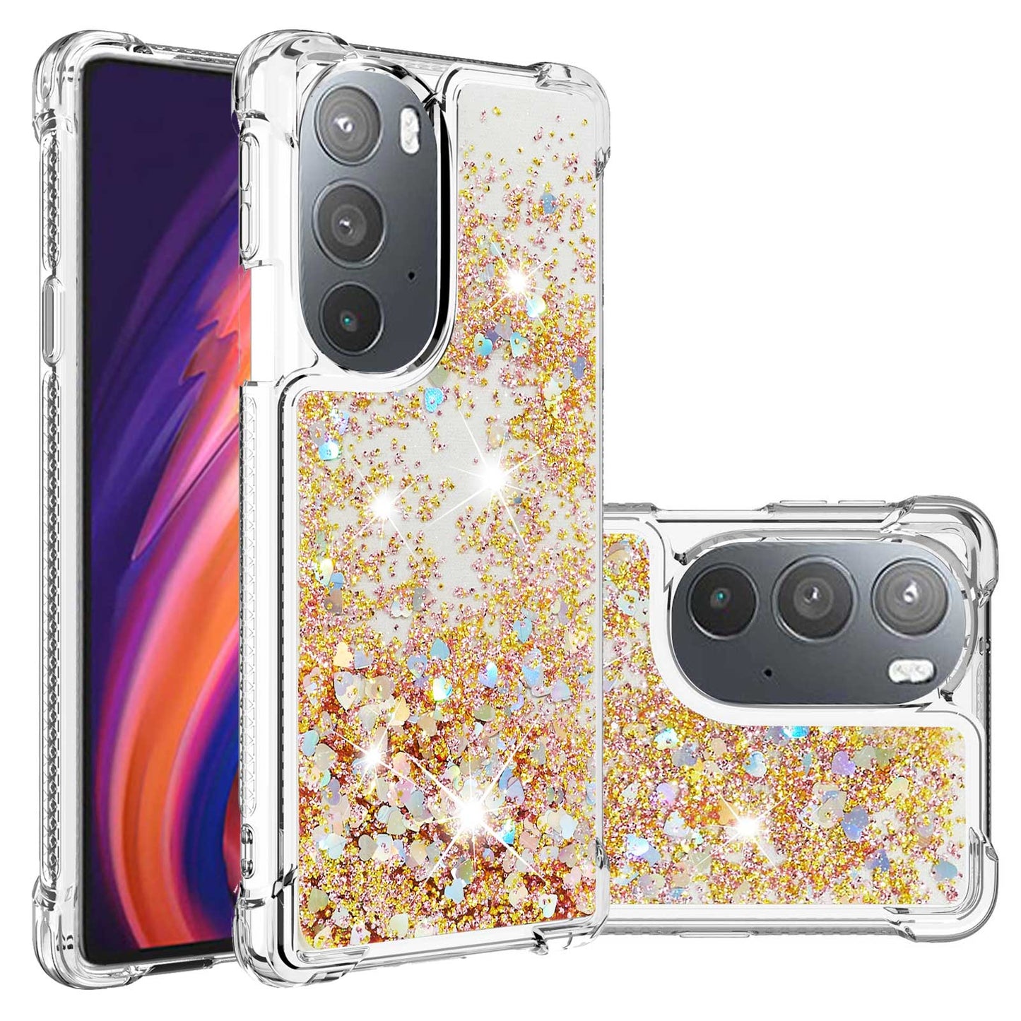 YB Quicksand Series-1 for Motorola Edge 30 Pro Liquid Phone Case Sparkle Flowing Floating Quicksand Soft TPU Clear Cover