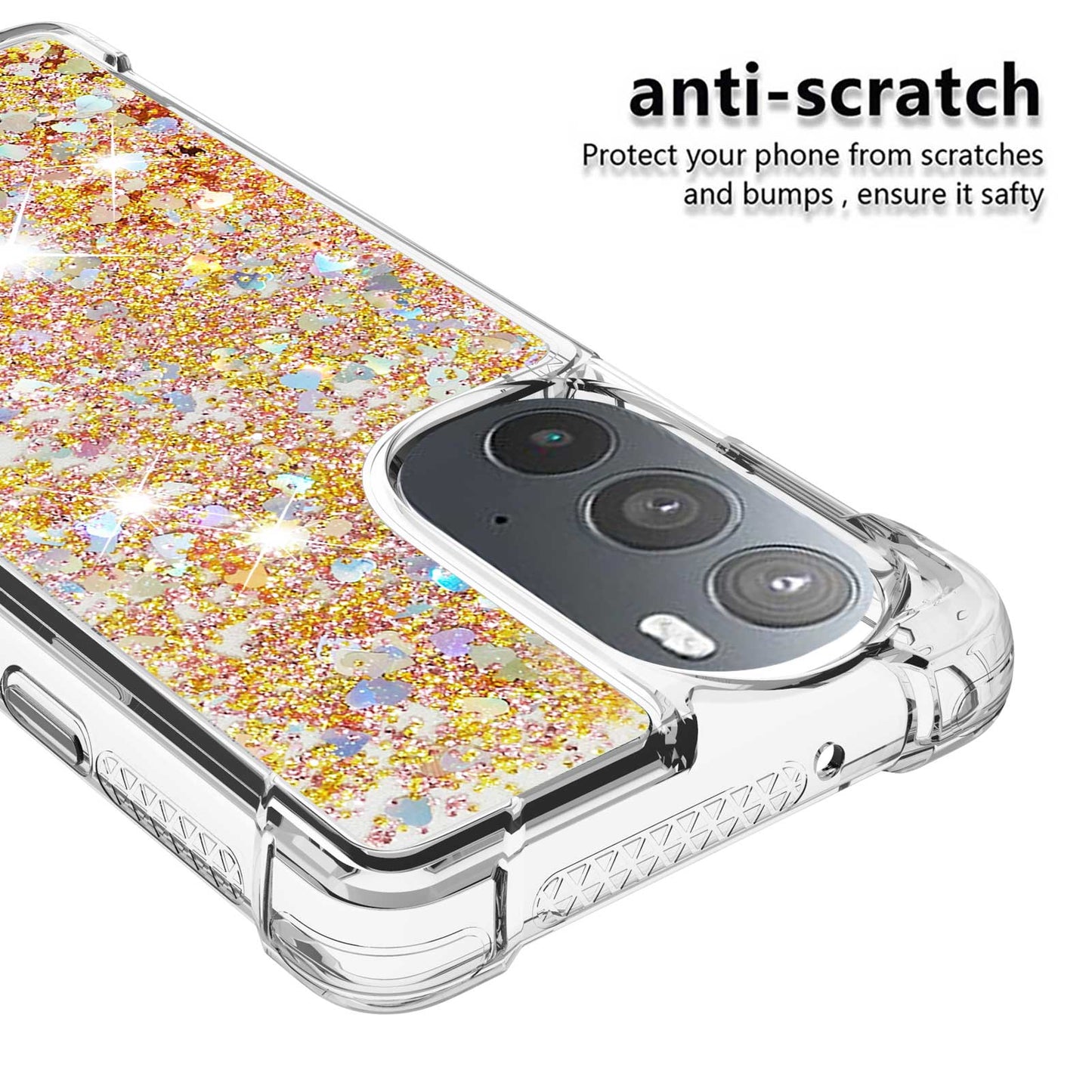 YB Quicksand Series-1 for Motorola Edge 30 Pro Liquid Phone Case Sparkle Flowing Floating Quicksand Soft TPU Clear Cover