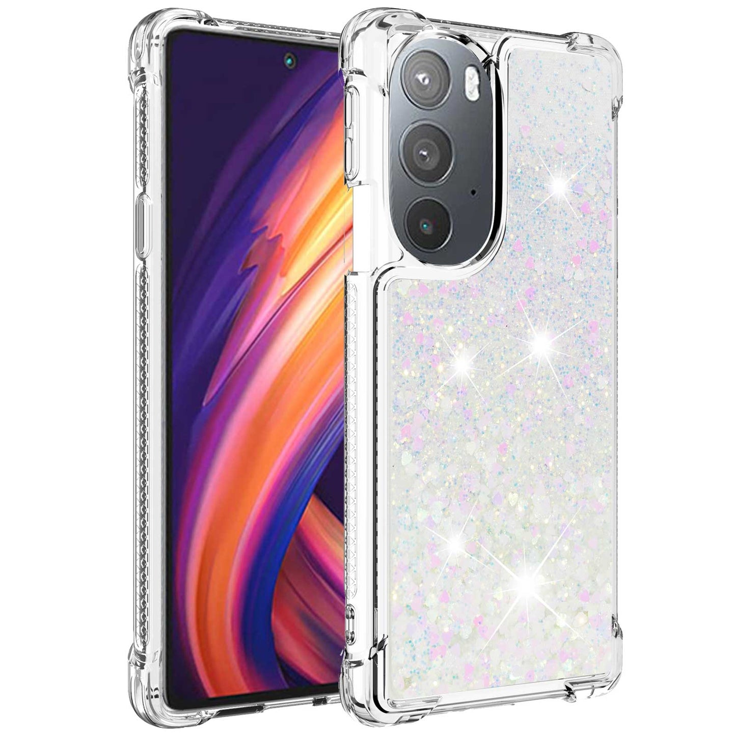 YB Quicksand Series-1 for Motorola Edge 30 Pro Liquid Phone Case Sparkle Flowing Floating Quicksand Soft TPU Clear Cover