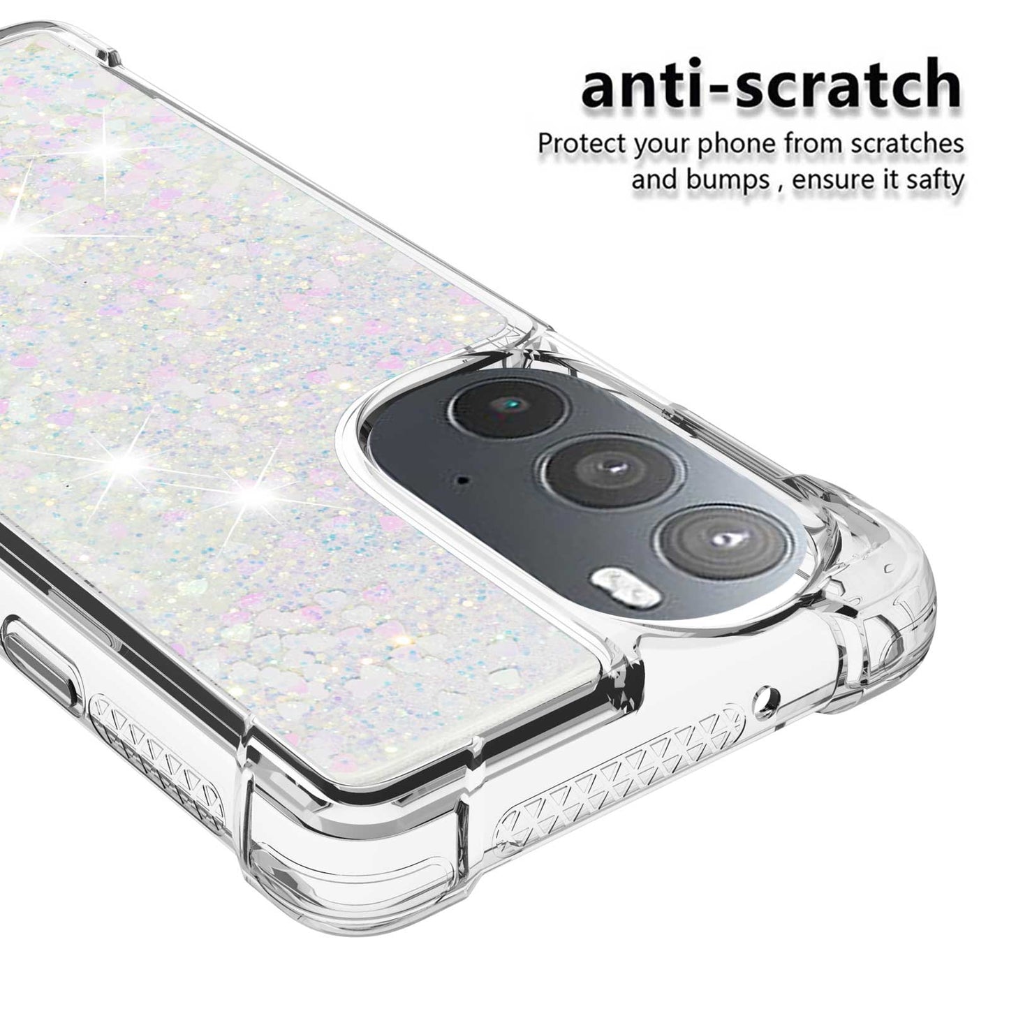 YB Quicksand Series-1 for Motorola Edge 30 Pro Liquid Phone Case Sparkle Flowing Floating Quicksand Soft TPU Clear Cover
