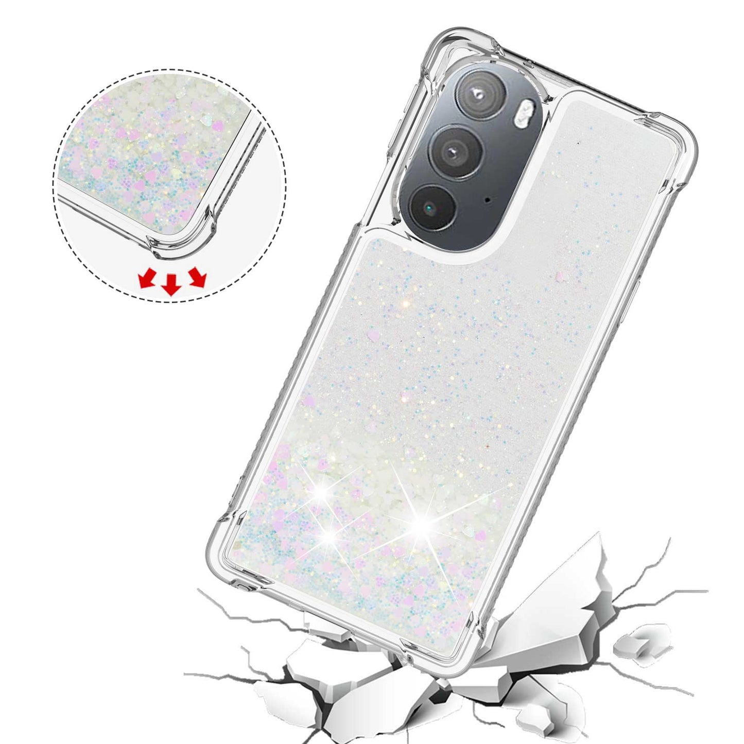 YB Quicksand Series-1 for Motorola Edge 30 Pro Liquid Phone Case Sparkle Flowing Floating Quicksand Soft TPU Clear Cover