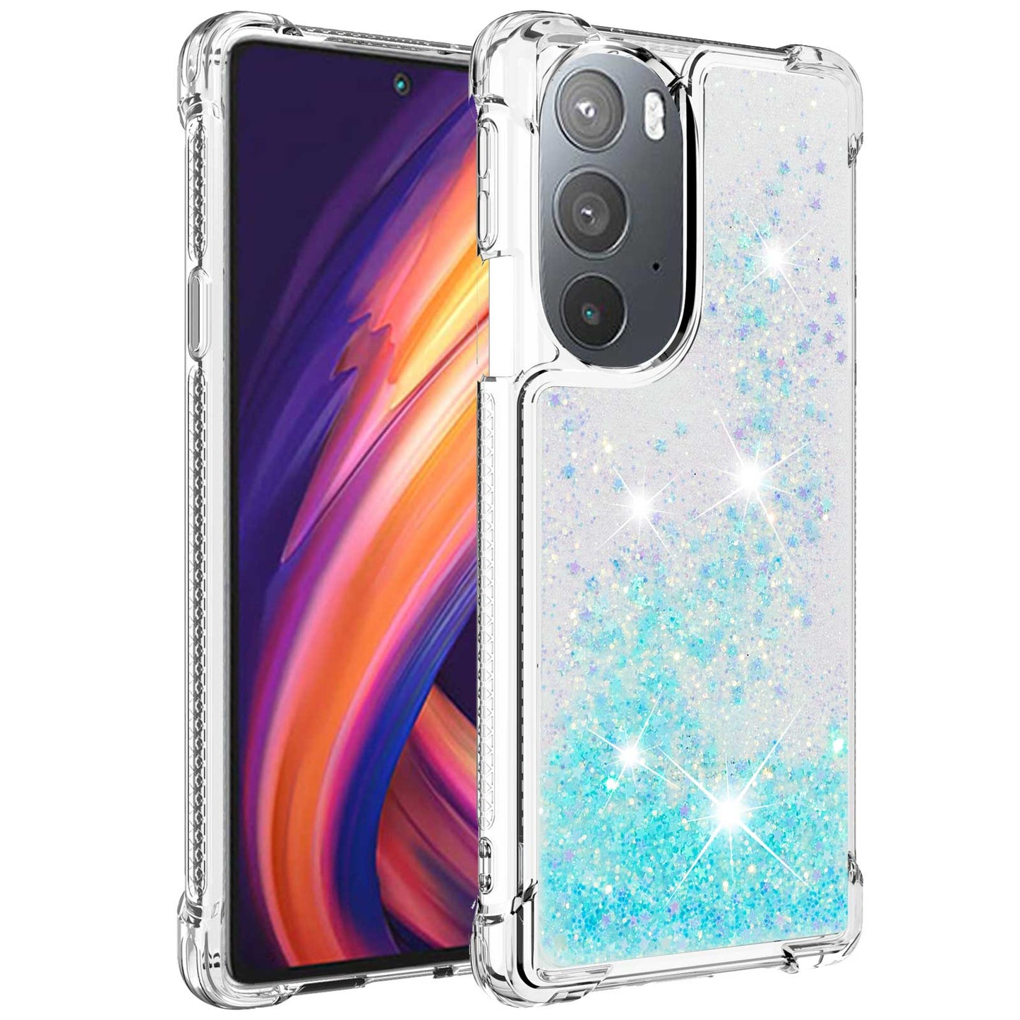 YB Quicksand Series-1 for Motorola Edge 30 Pro Liquid Phone Case Sparkle Flowing Floating Quicksand Soft TPU Clear Cover