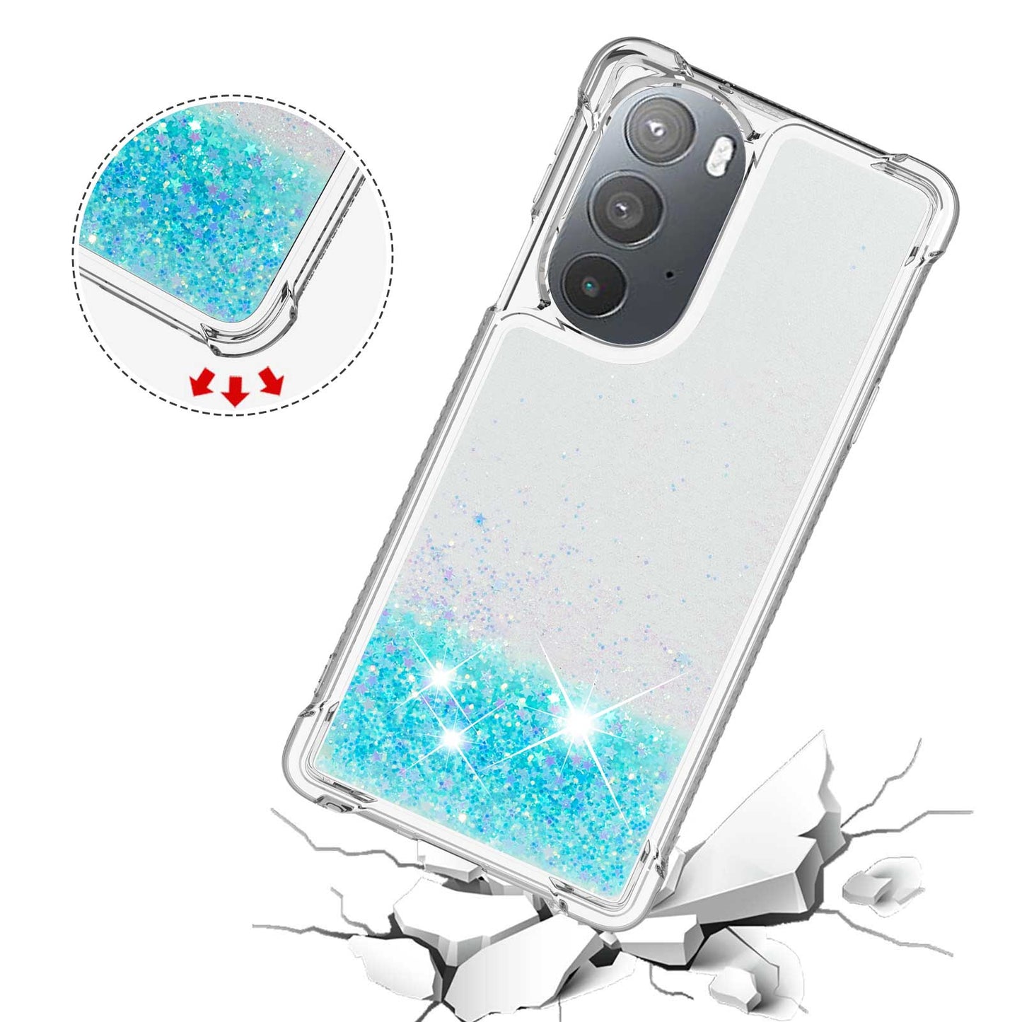 YB Quicksand Series-1 for Motorola Edge 30 Pro Liquid Phone Case Sparkle Flowing Floating Quicksand Soft TPU Clear Cover