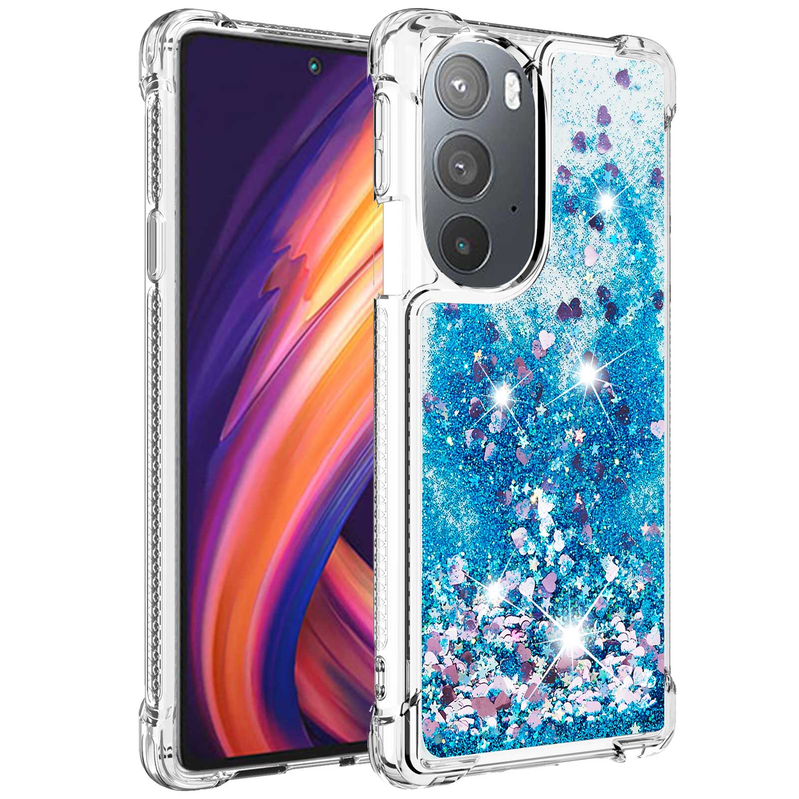 YB Quicksand Series-1 for Motorola Edge 30 Pro Liquid Phone Case Sparkle Flowing Floating Quicksand Soft TPU Clear Cover