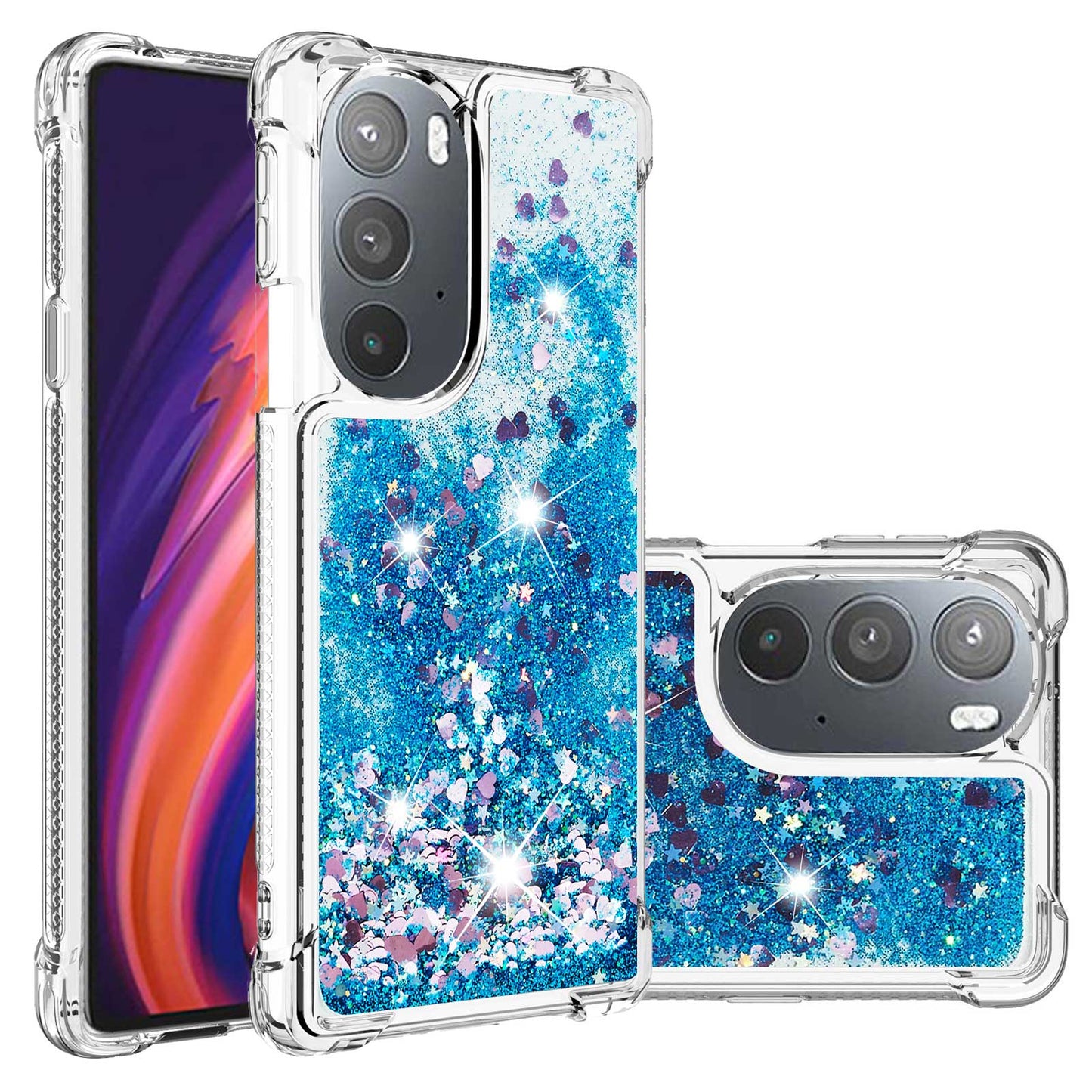 YB Quicksand Series-1 for Motorola Edge 30 Pro Liquid Phone Case Sparkle Flowing Floating Quicksand Soft TPU Clear Cover