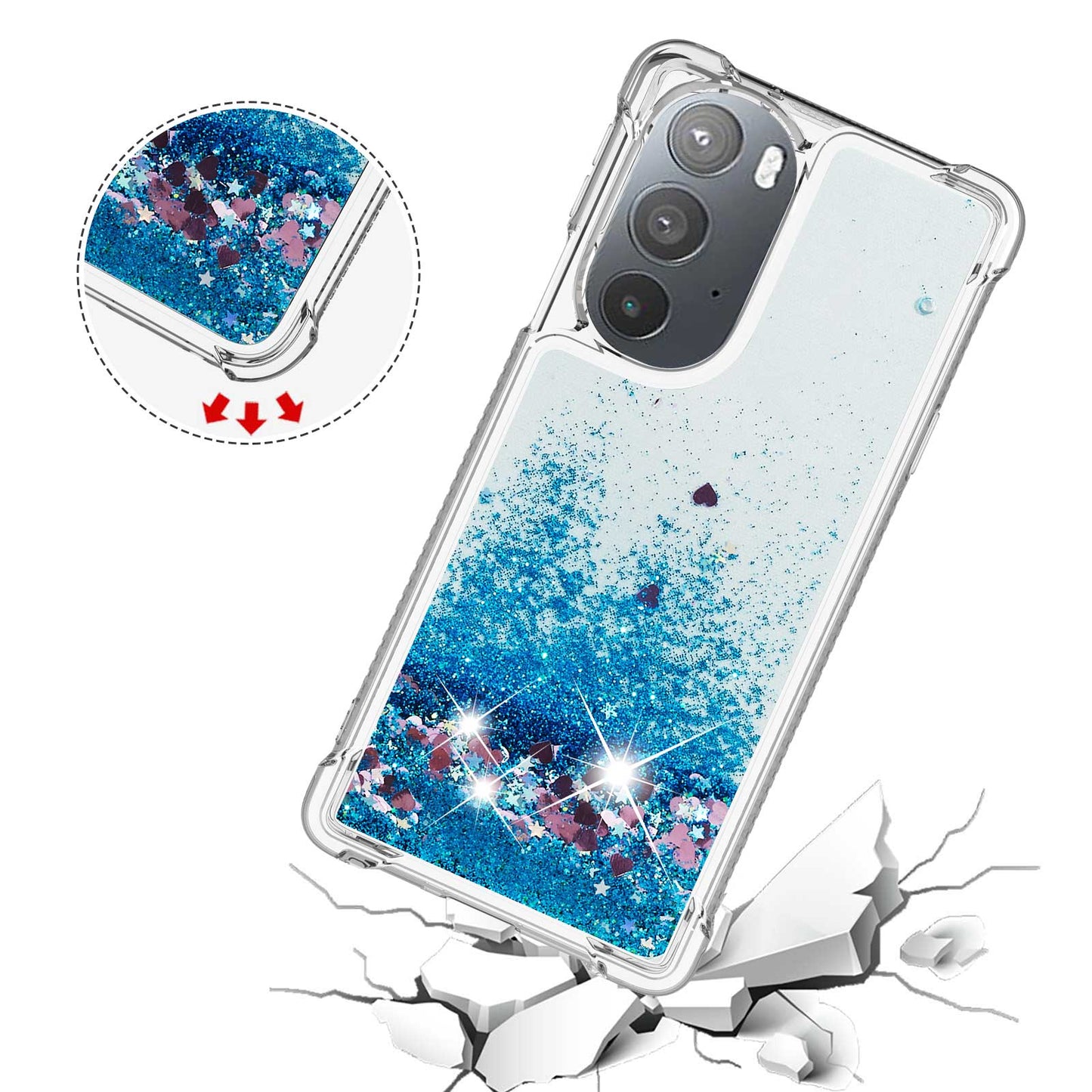 YB Quicksand Series-1 for Motorola Edge 30 Pro Liquid Phone Case Sparkle Flowing Floating Quicksand Soft TPU Clear Cover