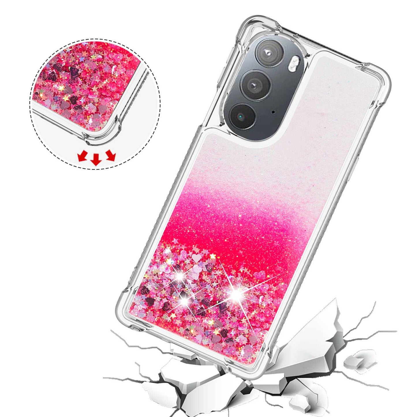 YB Quicksand Series-1 for Motorola Edge 30 Pro Liquid Phone Case Sparkle Flowing Floating Quicksand Soft TPU Clear Cover