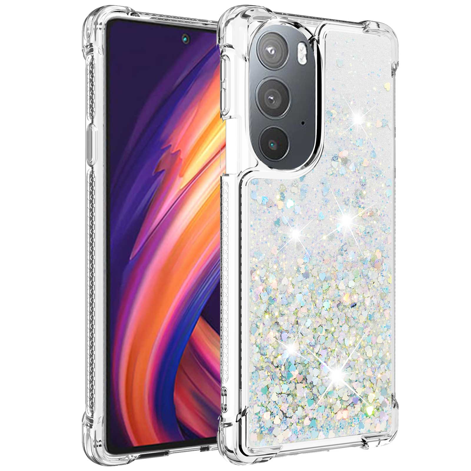 YB Quicksand Series-1 for Motorola Edge 30 Pro Liquid Phone Case Sparkle Flowing Floating Quicksand Soft TPU Clear Cover