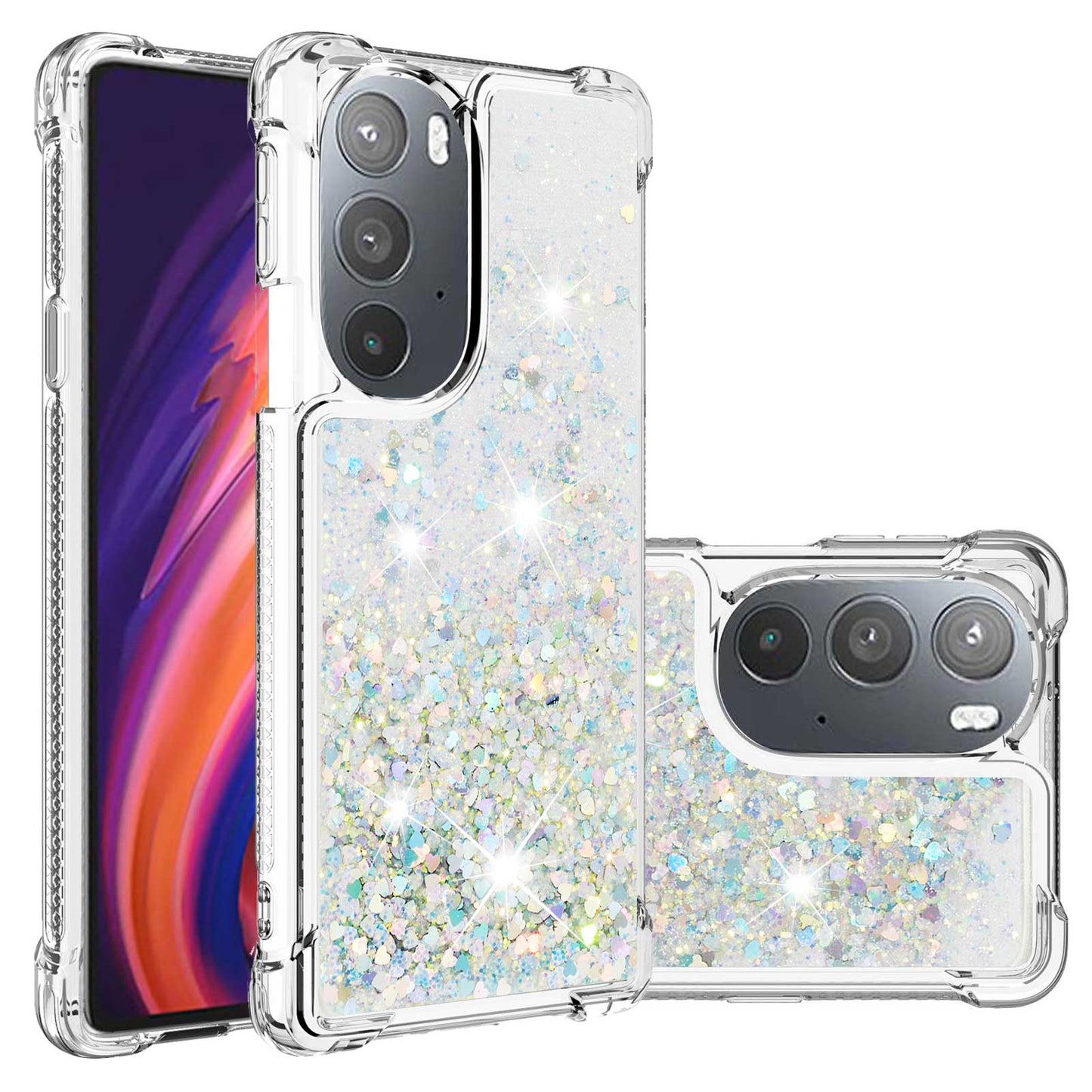 YB Quicksand Series-1 for Motorola Edge 30 Pro Liquid Phone Case Sparkle Flowing Floating Quicksand Soft TPU Clear Cover