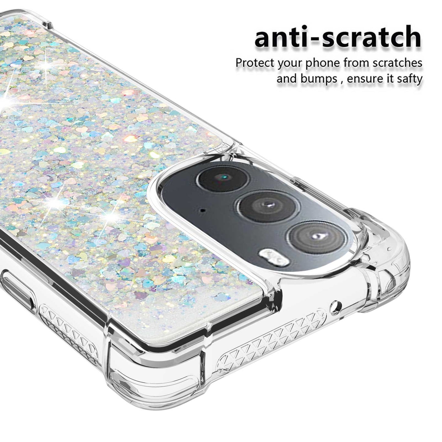 YB Quicksand Series-1 for Motorola Edge 30 Pro Liquid Phone Case Sparkle Flowing Floating Quicksand Soft TPU Clear Cover