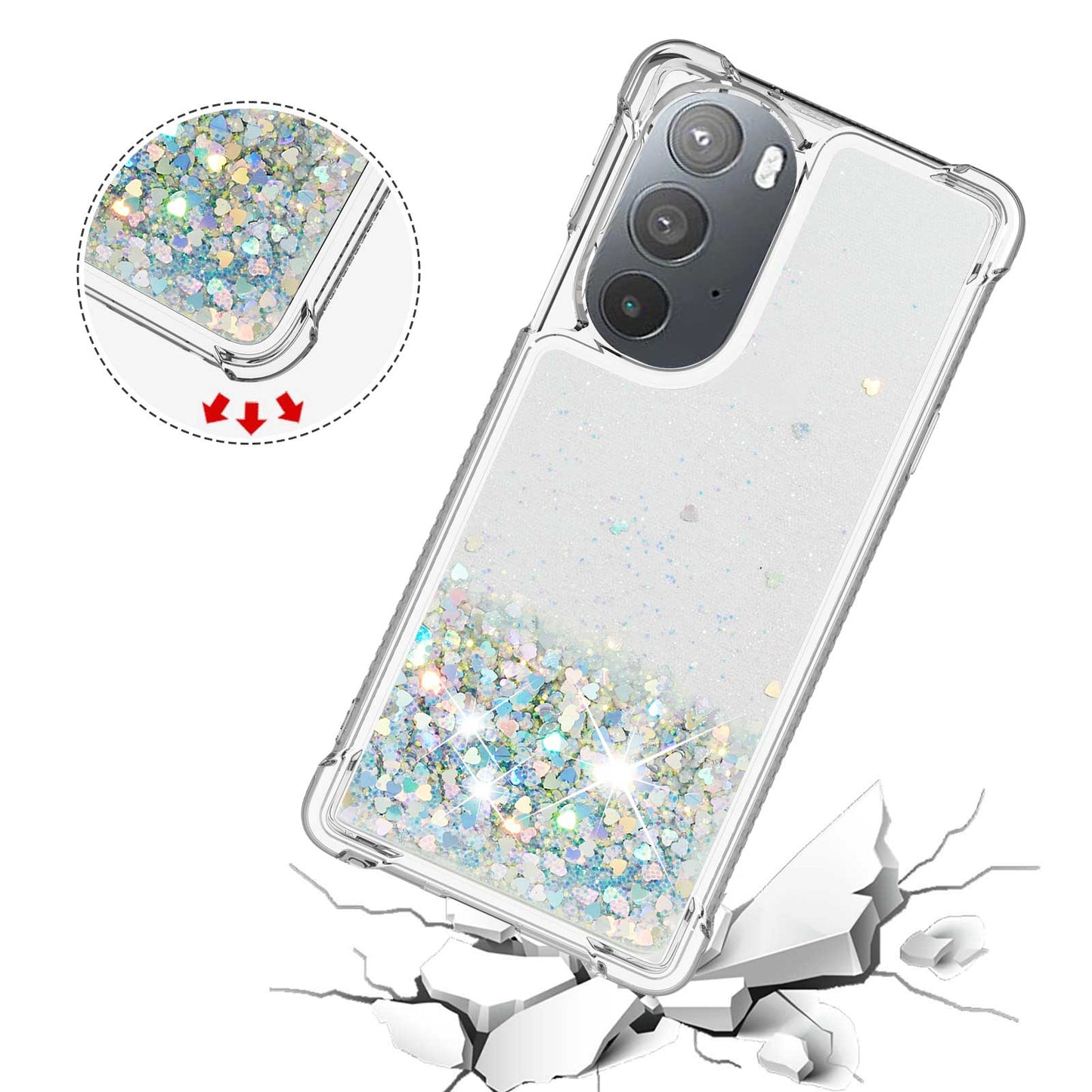 YB Quicksand Series-1 for Motorola Edge 30 Pro Liquid Phone Case Sparkle Flowing Floating Quicksand Soft TPU Clear Cover