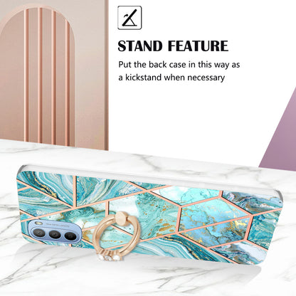 YB IMD Series-7 for Motorola Moto G31/G41 Marble Pattern IMD Phone Case Ring Holder Kickstand Electroplating TPU Cover