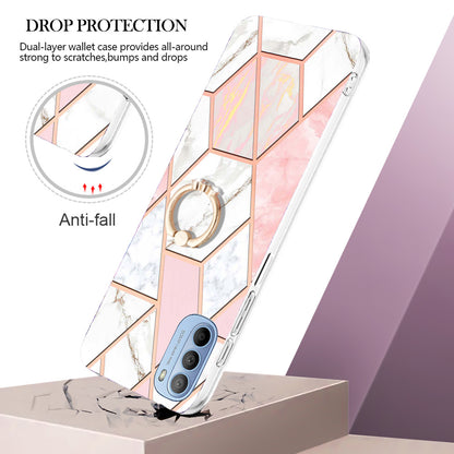 YB IMD Series-7 for Motorola Moto G31/G41 Marble Pattern IMD Phone Case Ring Holder Kickstand Electroplating TPU Cover