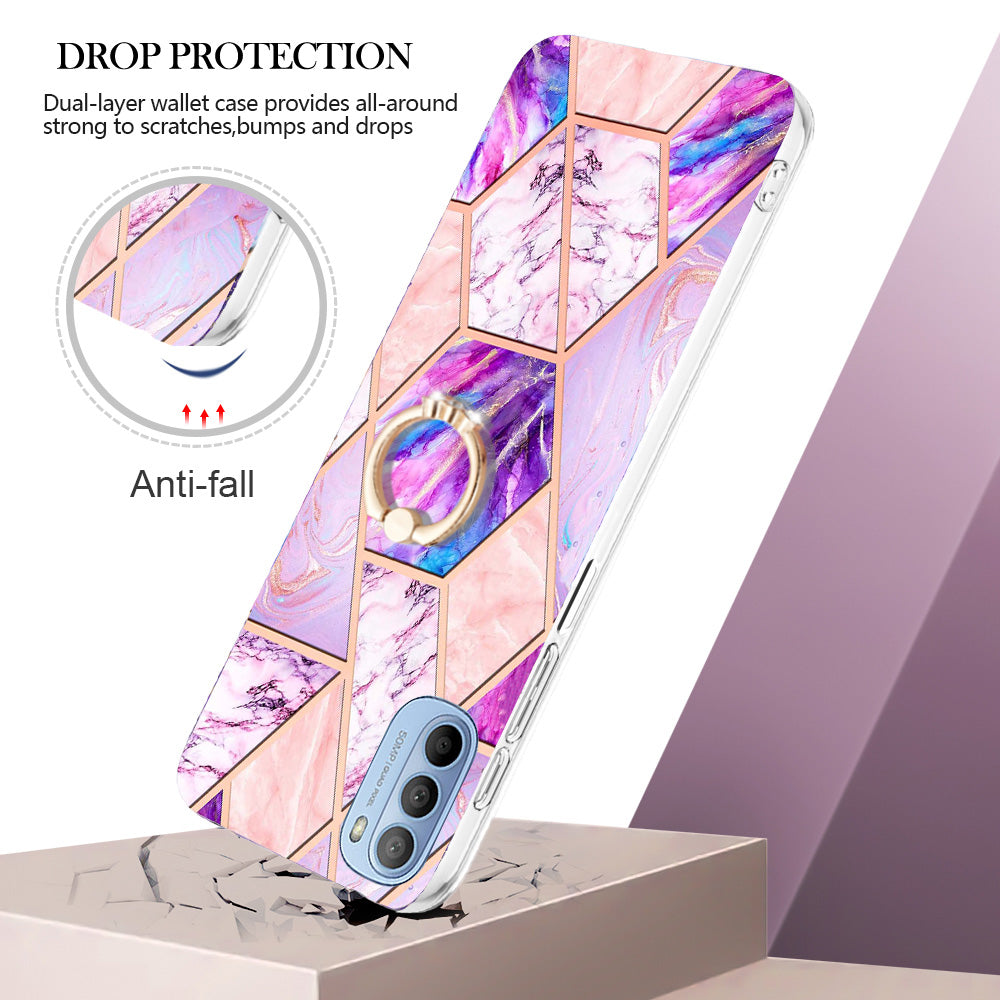 YB IMD Series-7 for Motorola Moto G31/G41 Marble Pattern IMD Phone Case Ring Holder Kickstand Electroplating TPU Cover
