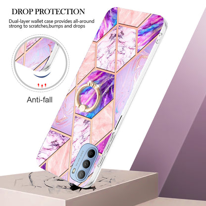 YB IMD Series-7 for Motorola Moto G31/G41 Marble Pattern IMD Phone Case Ring Holder Kickstand Electroplating TPU Cover