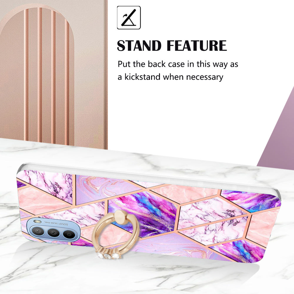 YB IMD Series-7 for Motorola Moto G31/G41 Marble Pattern IMD Phone Case Ring Holder Kickstand Electroplating TPU Cover