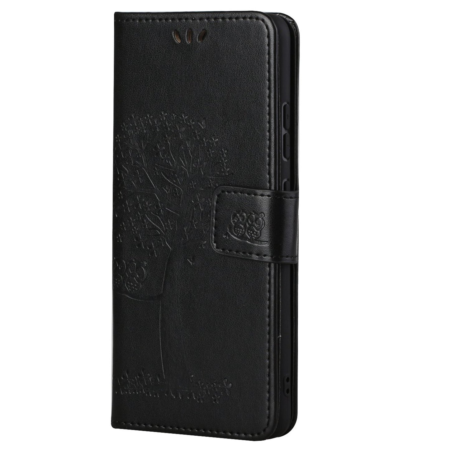 For Motorola Moto G52 4G Anti-scratch Anti-drop PU Leather Phone Cover Owl Tree Pattern Imprinted Wallet Style Stand Case with Wrist Strap
